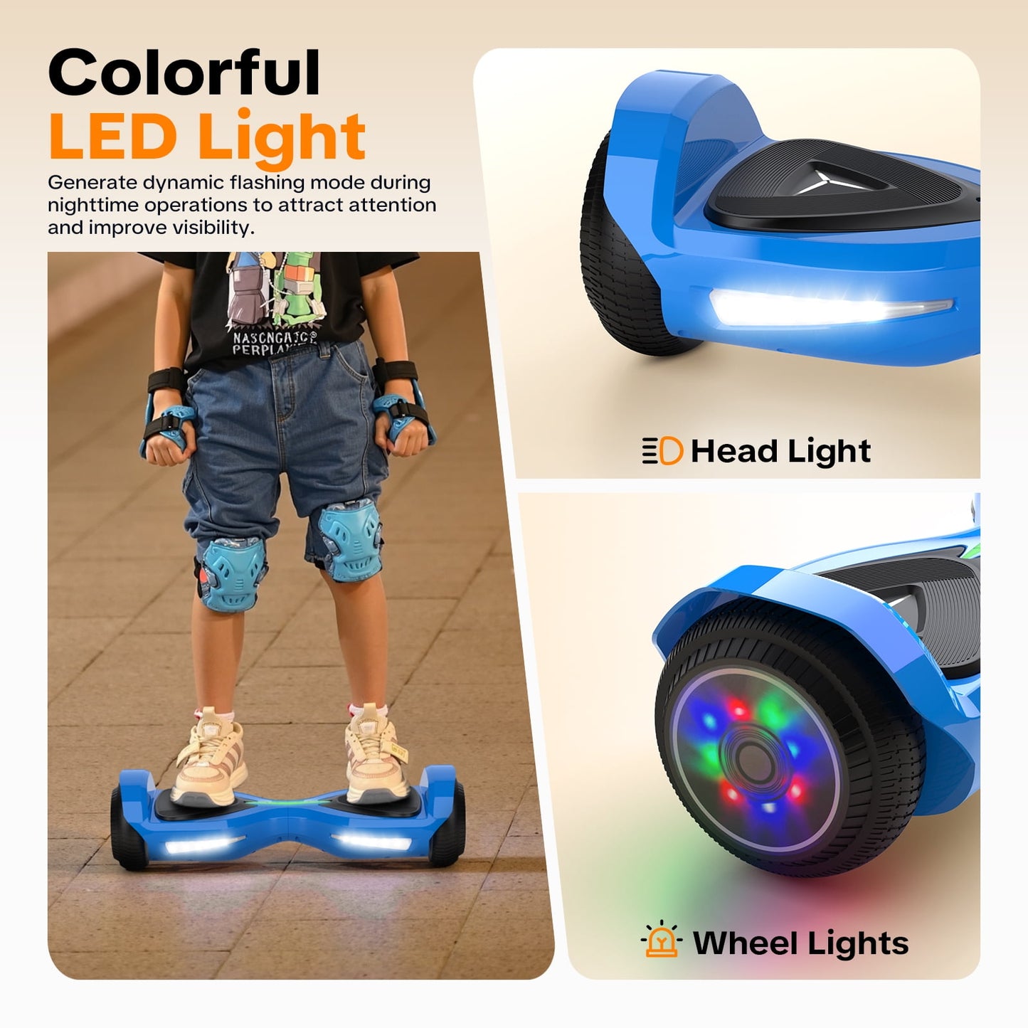 MOSTA All Terrain Self-Balance Scoote ,Electric Scooter Board for Kids & Adults with Bluetooth and Led Lights,6.5 inch, 9 Miles Max 165 lbs capacity Perfect Gift