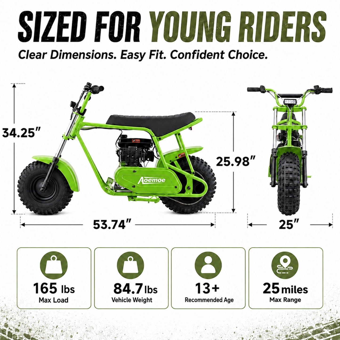 Aoemoe 105CC Dirt Bike, 30 MPH High-Speed Off-Road Motorcycle, Lime Green