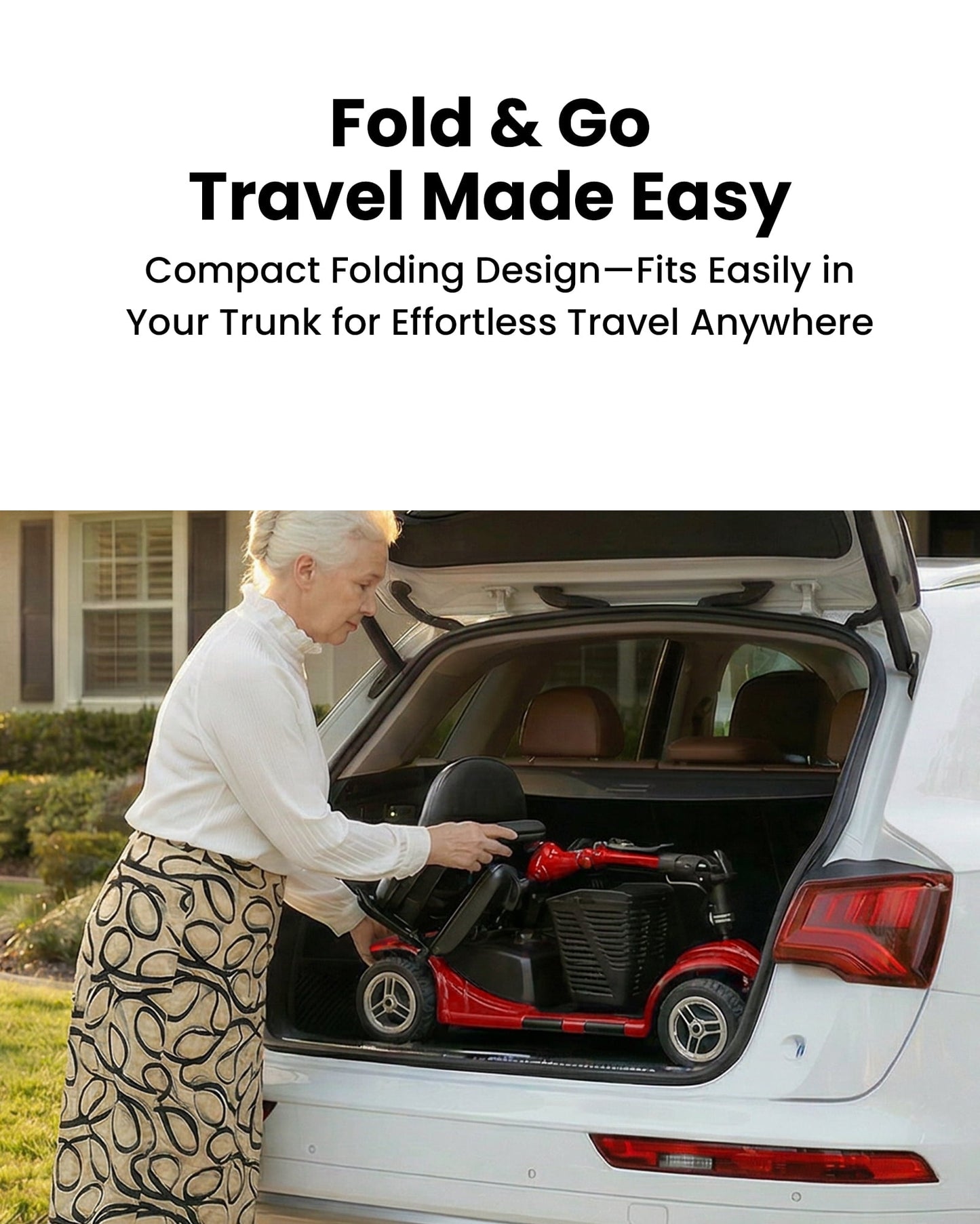 4 Wheels Mobility Scooter for Adults, Senior Electric Powered Chargeable Device for Travel, Lightweight and Portable, with LED Headlights and Basket, Charger Included (Red)