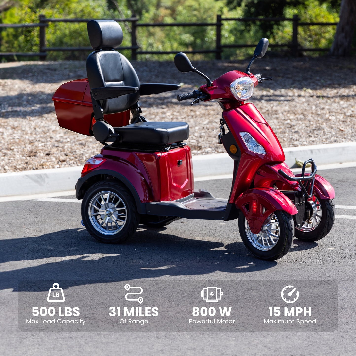 Tcdjtc 4 Wheel Mobility Scooters for Seniors, Adult Scooter with 800W Motor, Motorized Scooter for Adults, Heavy Duty Electric Scooter with 500 lb Capacity, 31 Miles Long Range, Instructions Included