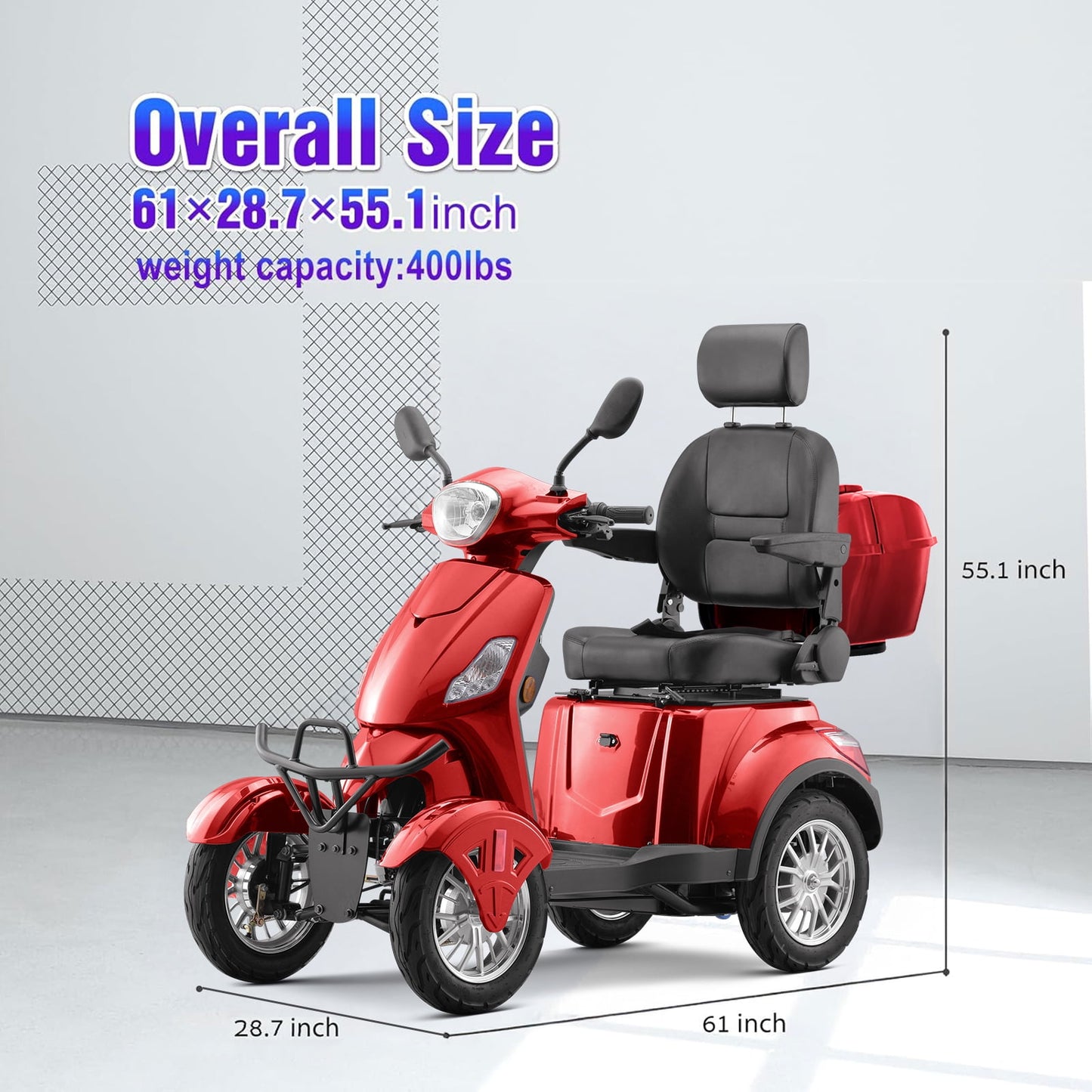 LiltJan Electric Mobility Scooter for Adults Seniors, 4 Wheel All Terrain Heavy Duty Powered Scooter with 800W Motor, 25 Mile Range, Adjustable Speed, Remote Key, Comfortable Ride, Ready to Ride
