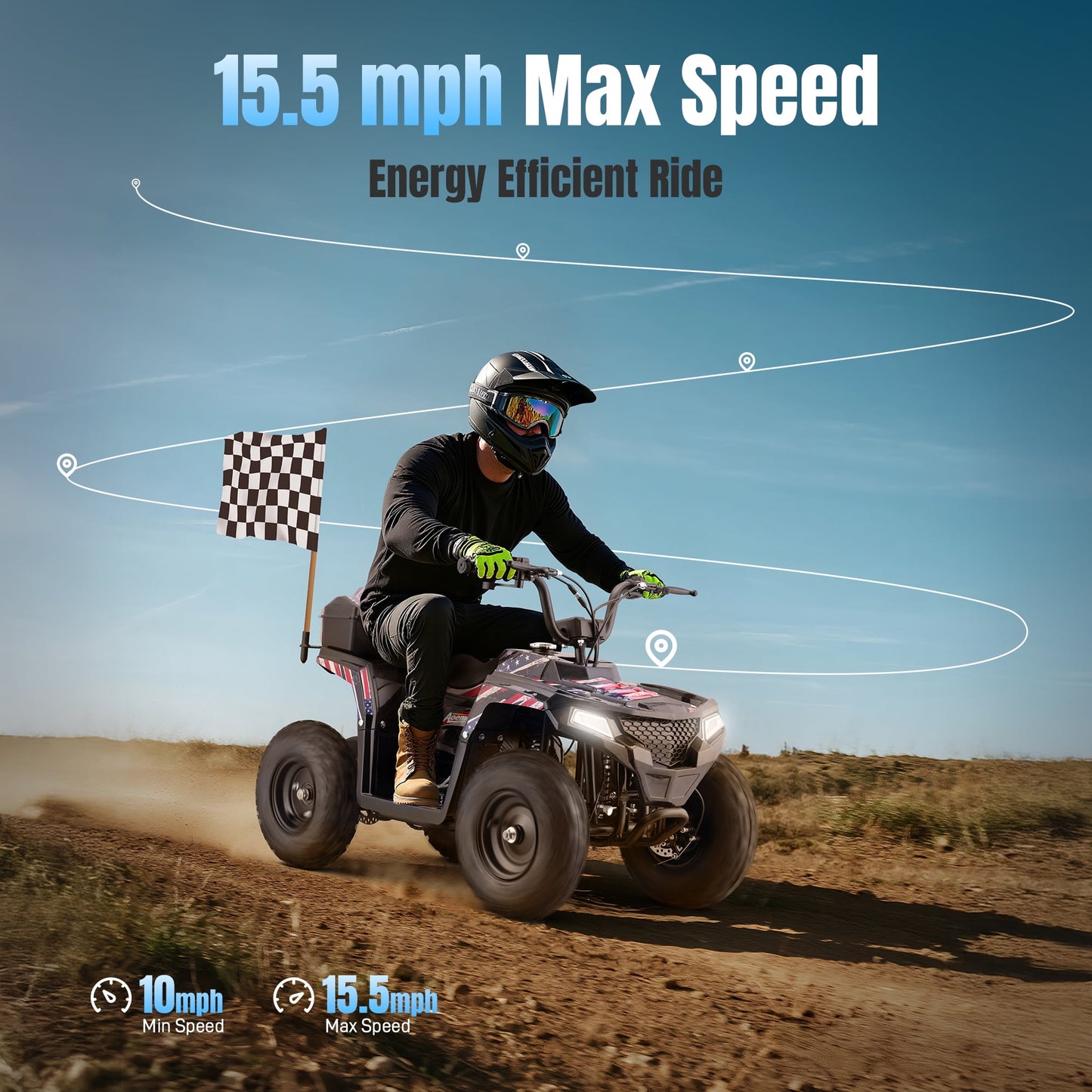 Aoemoe 40 cc Gas Off-Road Ride-On, 10-15.5 mph, Parent Speed Key, flag