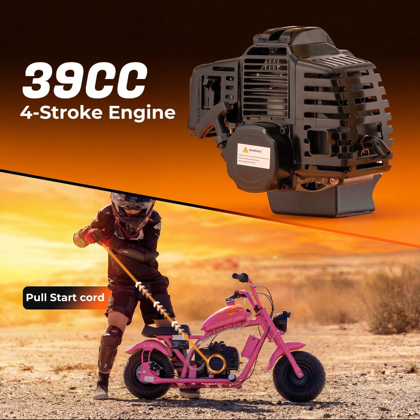 QEASET 40cc Gas Power 4 Stroke Mini Pit Dirt Bike Pull Start for Tweens with 6" Wheels, PINK