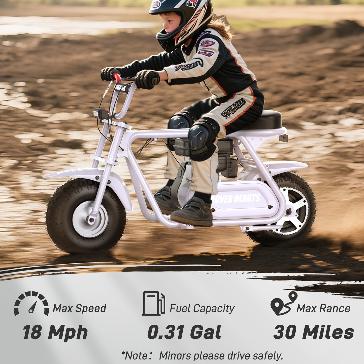 Aoemoe 99CC MB001 Gasoline Mini Dirt Bike,4-Stroke 18MPH Off Road Motorcycle, Weight Support Up to 165 LBS - White