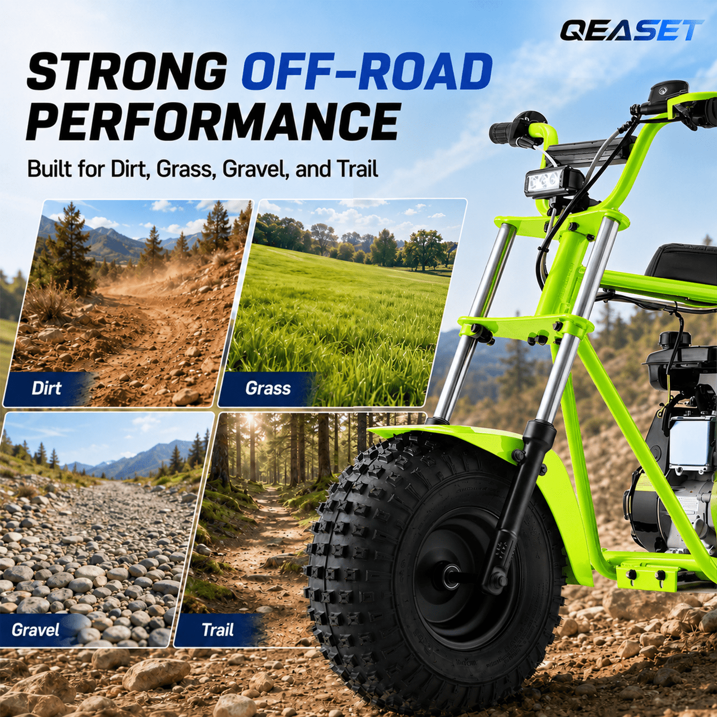 QEASET 105CC 4-Stroke Mini Bike with Shock Absorption, Off-Road Motorcycle, SD