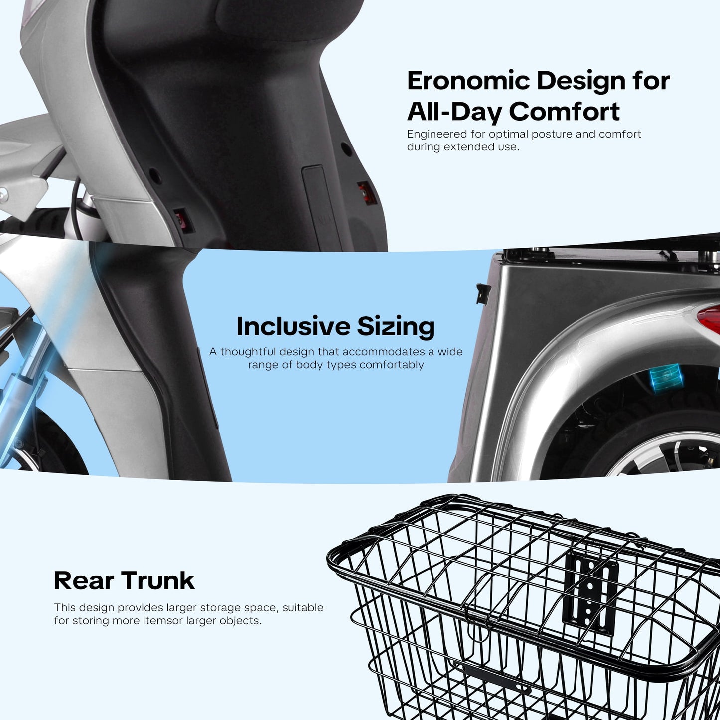 Upgrade Heavy Duty 3 Wheel Mobility Scooter for Seniors & Adults 500lbs Capacity,Arshin Electric Powered Wheelchair Device for Travel,800W All Terrain Mobility Scooter,31 Miles Range,7-15 Mph(Silver)