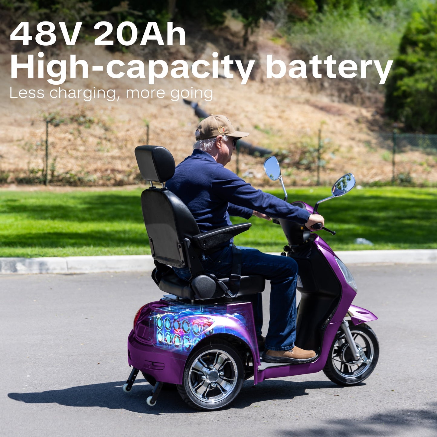 New & Improved 3-Wheel Mobility Scooter for Adults & Seniors - 500 lb Heavy Duty Capacity,31-Mile Range,800W Power for Outdoor Use by Arshin,All-Day Riding,Easy to Use(Purple)