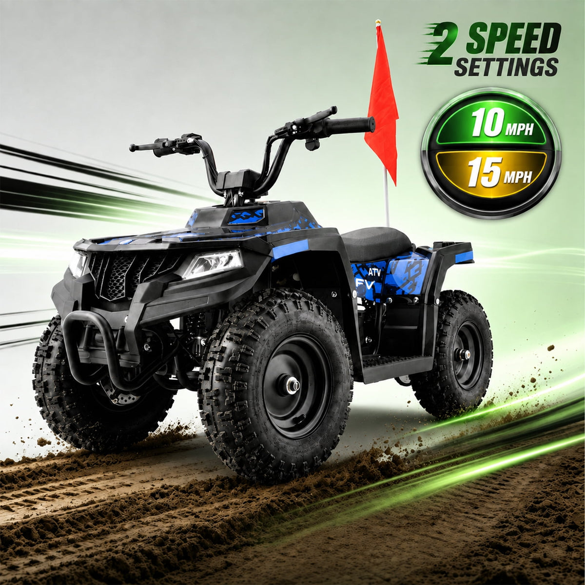 36V Electric 500W Motor 4-Wheeler with Front & Rear Suspension, IVFJFV Electric 4-wheel Off-Road Tires & Safety Flag & LED Headlights,Power Ride on Car for 13+