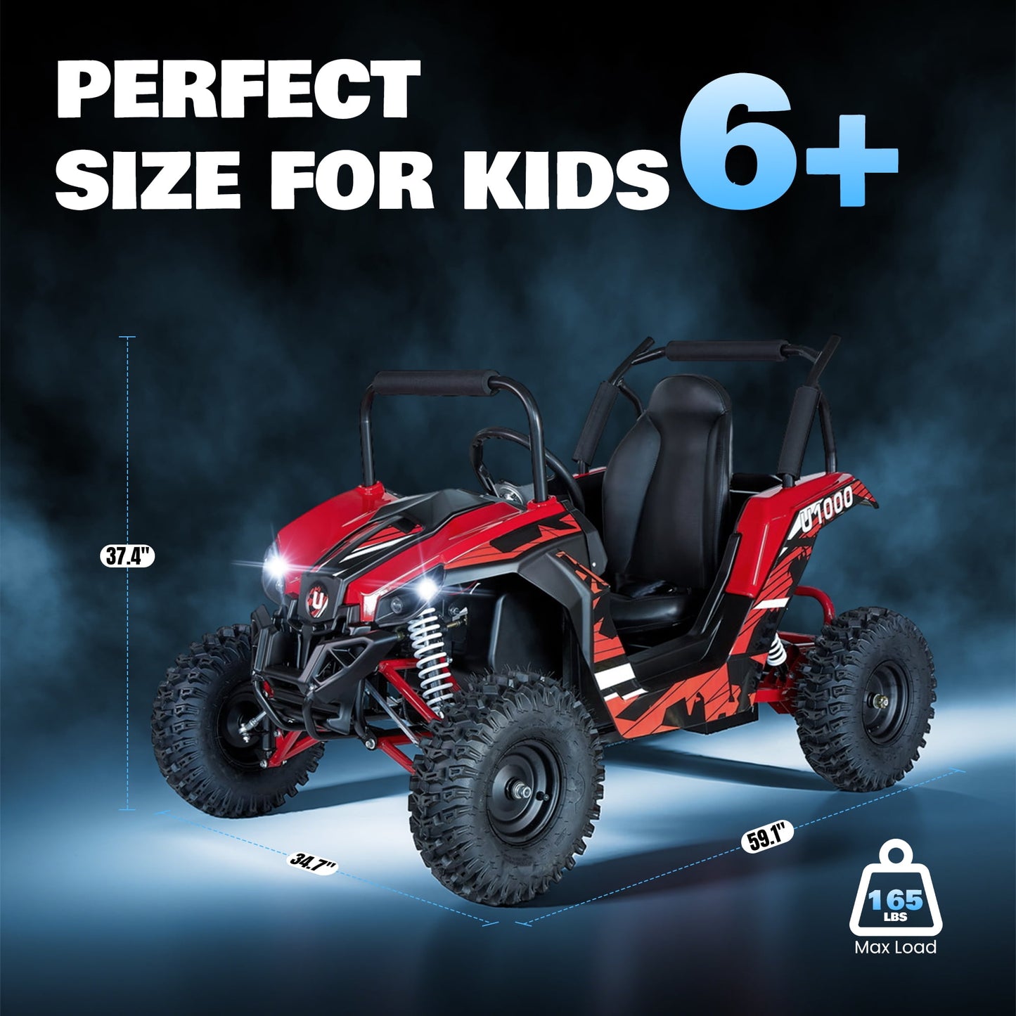 QEASET 48V UTV Electric Off-Road Vehicle for Adults, 3-Speed with Safety Lock, Shock Absorbers, Disc Brakes, Steel Frame & Adjustable Seat – All-Terrain Side-by-Side(Red)