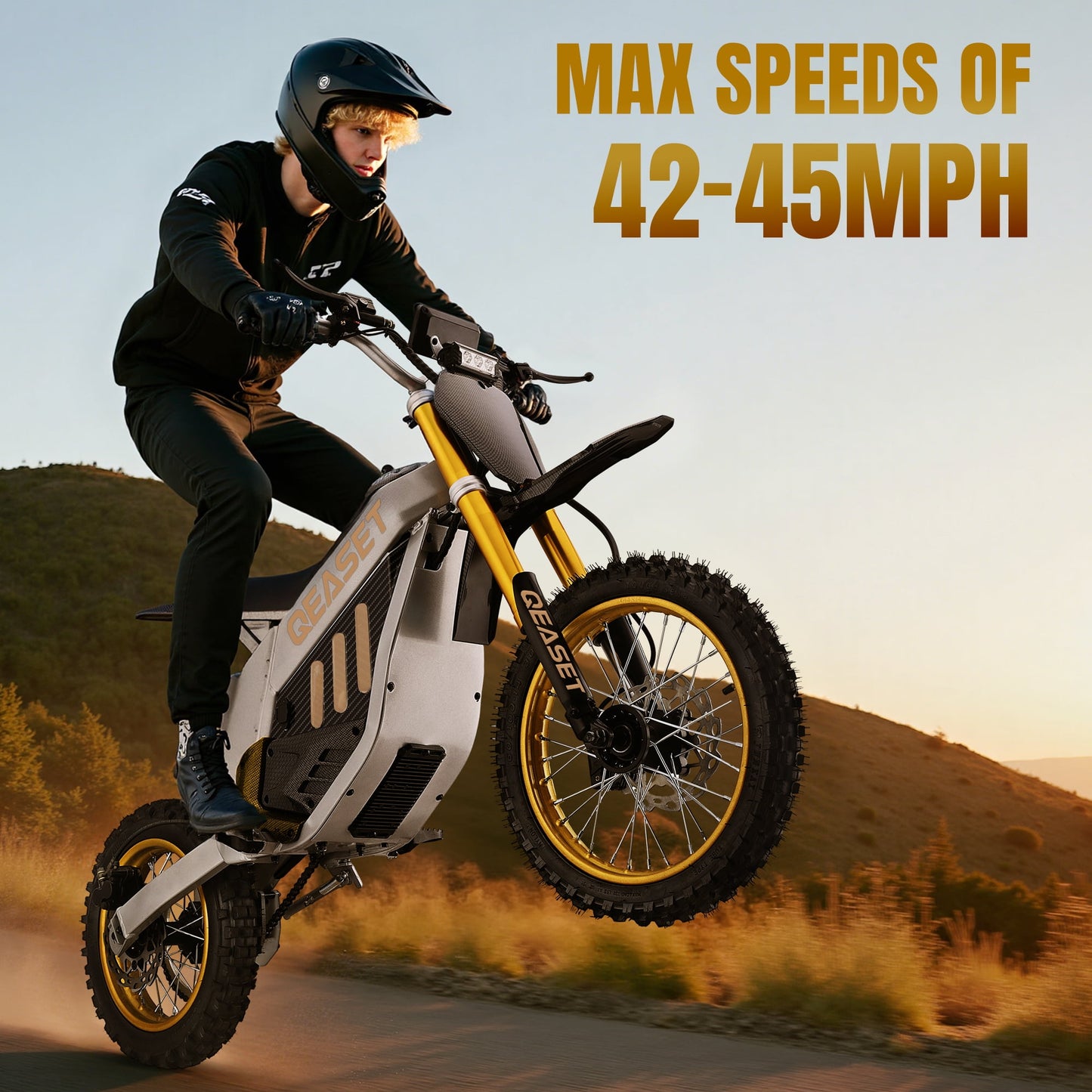 Teen Electric Dirt Bike 48V 3000W (Peak Power) – Trail-Ready Power, 25 mi Range, Gold