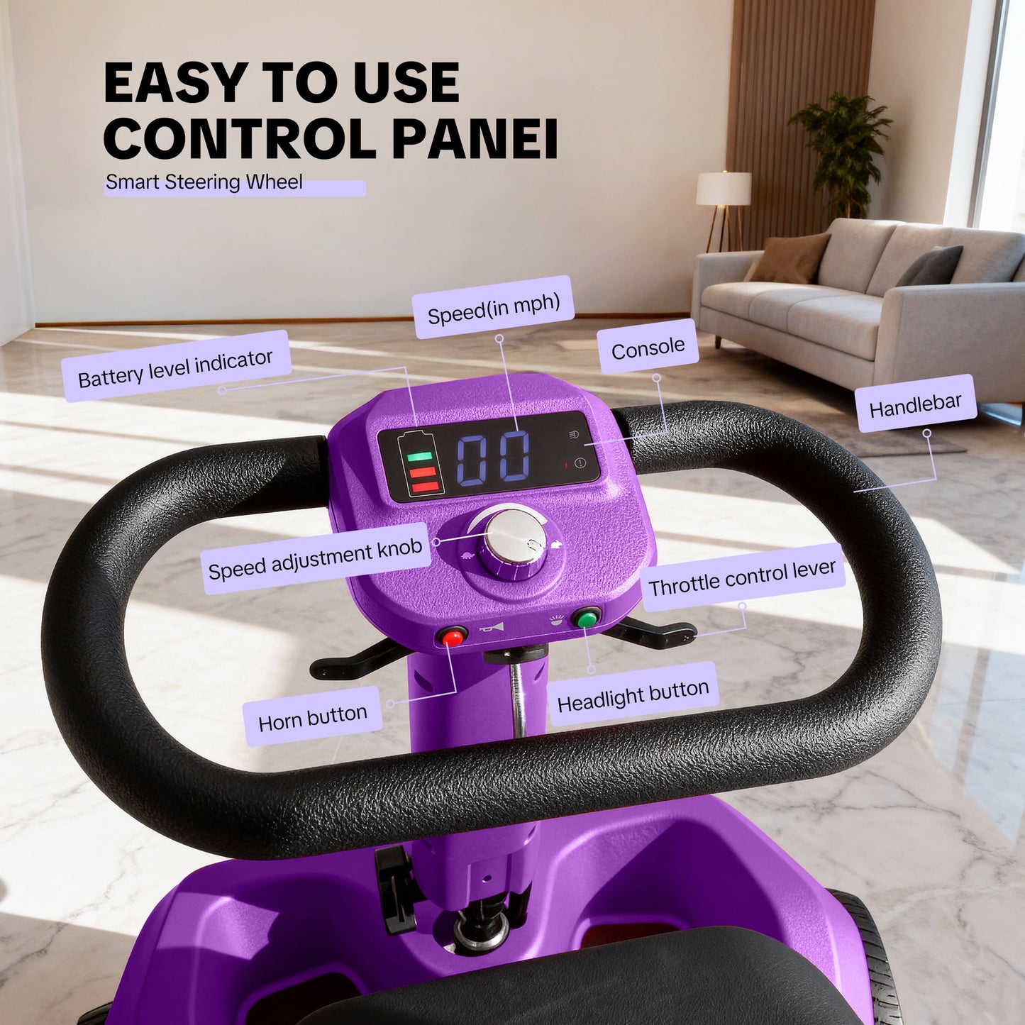 Upgrade Heavy Duty Mobility Scooter for Seniors-Electric Powered Wheelchair,Trunk-Friendly! Best Gift for Mom & Dad,Supports 300 lbs(Purple)
