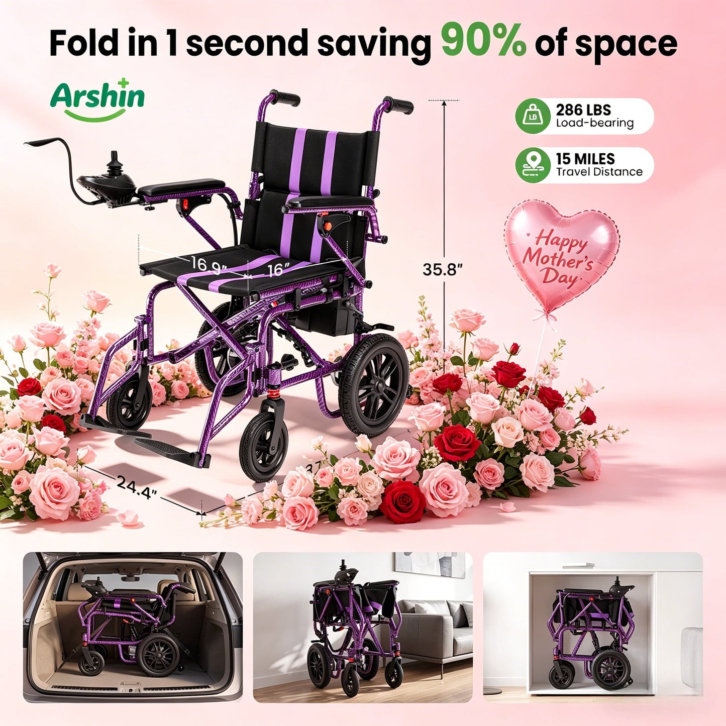 Electric Wheelchair for Adults,20+ Miles,360°Joystick,Gift for Mom on Mother's Day