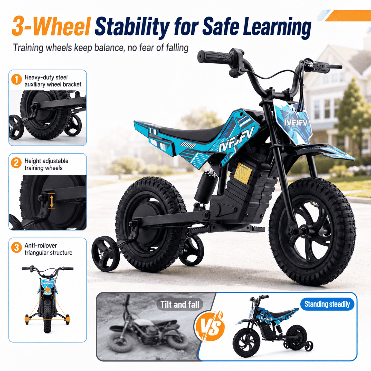 IVFJFV DZ06 Electric-Powered Dirt Bike,Motor Bike Rear-wheel drive with Removable Training Wheels,E Dirt Bike with 12.5" Tire & 120W Motor,6.2 Mph & 4.3 Miles,TEAL