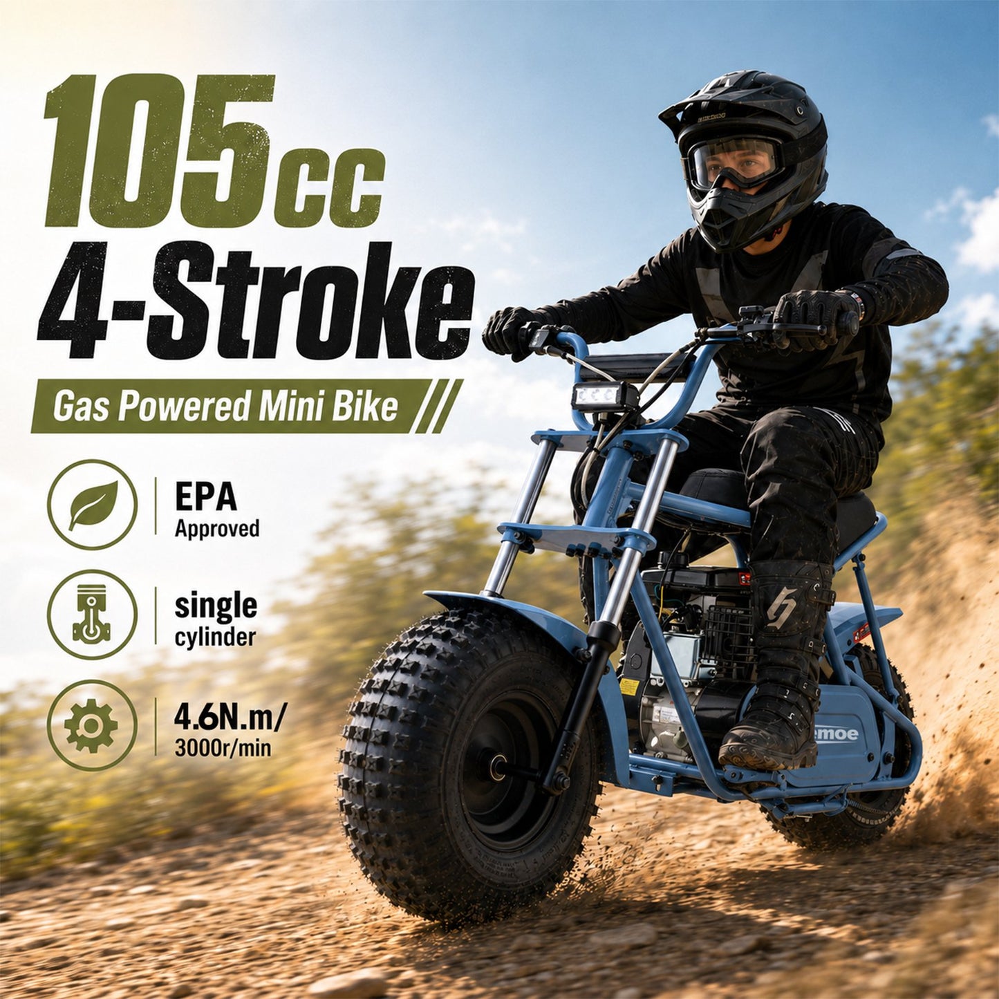 Aoemoe 105CC Dirt Bike, 30 MPH High-Speed Off-Road Motorcycle, Blue