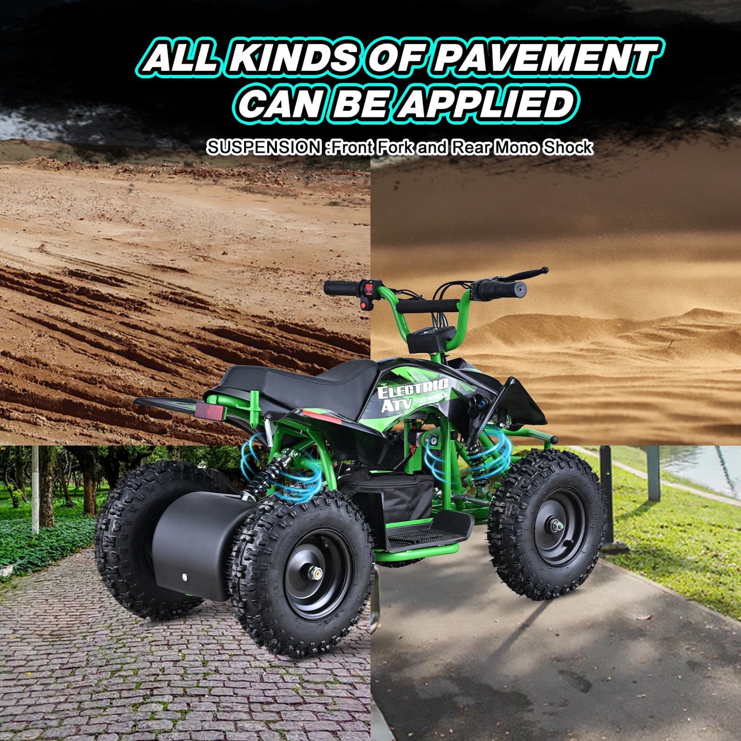 WAWA Electric ATV Dirt Quad,4-Wheeler Bike with 500W Motor,Parent Speed Control,Dual Suspensions, Age 13+(GREEN)