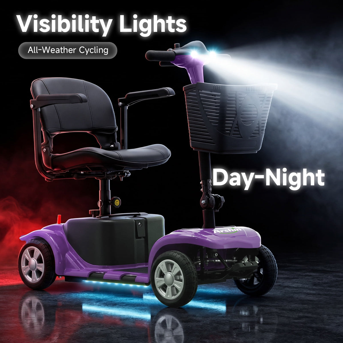 Ostrina Foldable 4-Wheel Mobility Scooter for Seniors,Portable Electric Wheelchair with USB Port,Easy Travel & Daily Use(Lucky Purple)