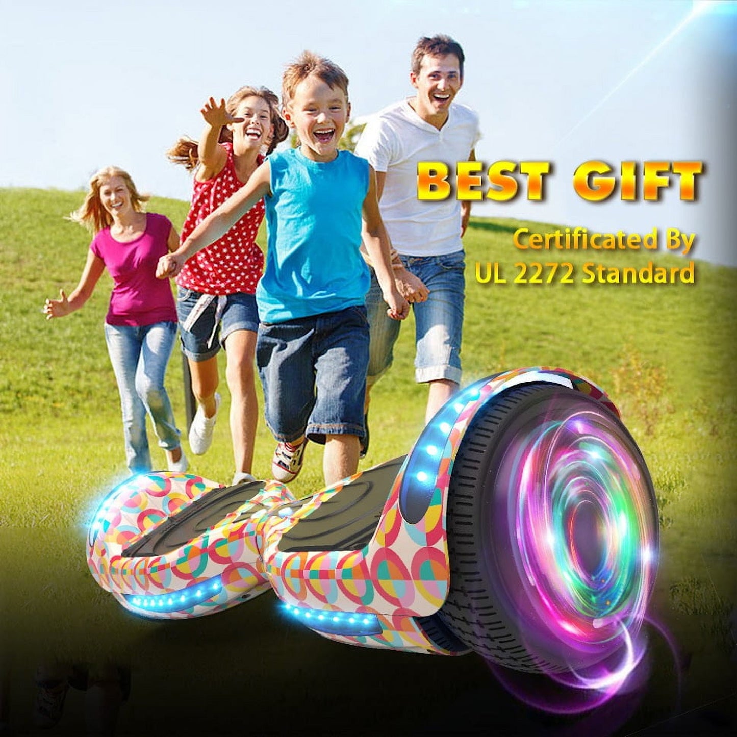 Flash Wheel Hoverboard 6.5" Bluetooth Speaker with LED Light Self Balancing Wheel Electric Scooter, Kaleidoscope