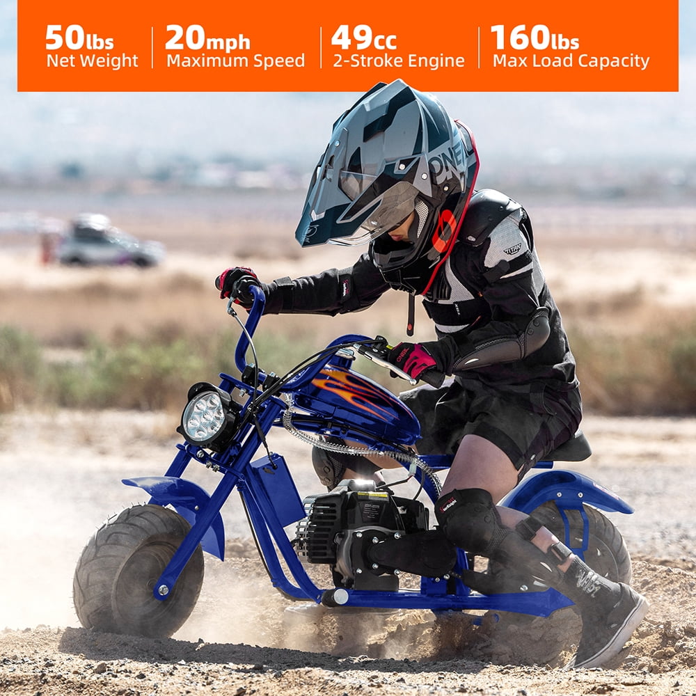 Aoemoe Gas Mini Chopper Bike, DB004 Model 49.4 CC 2-Stroke Powered Mini Bike, Blue