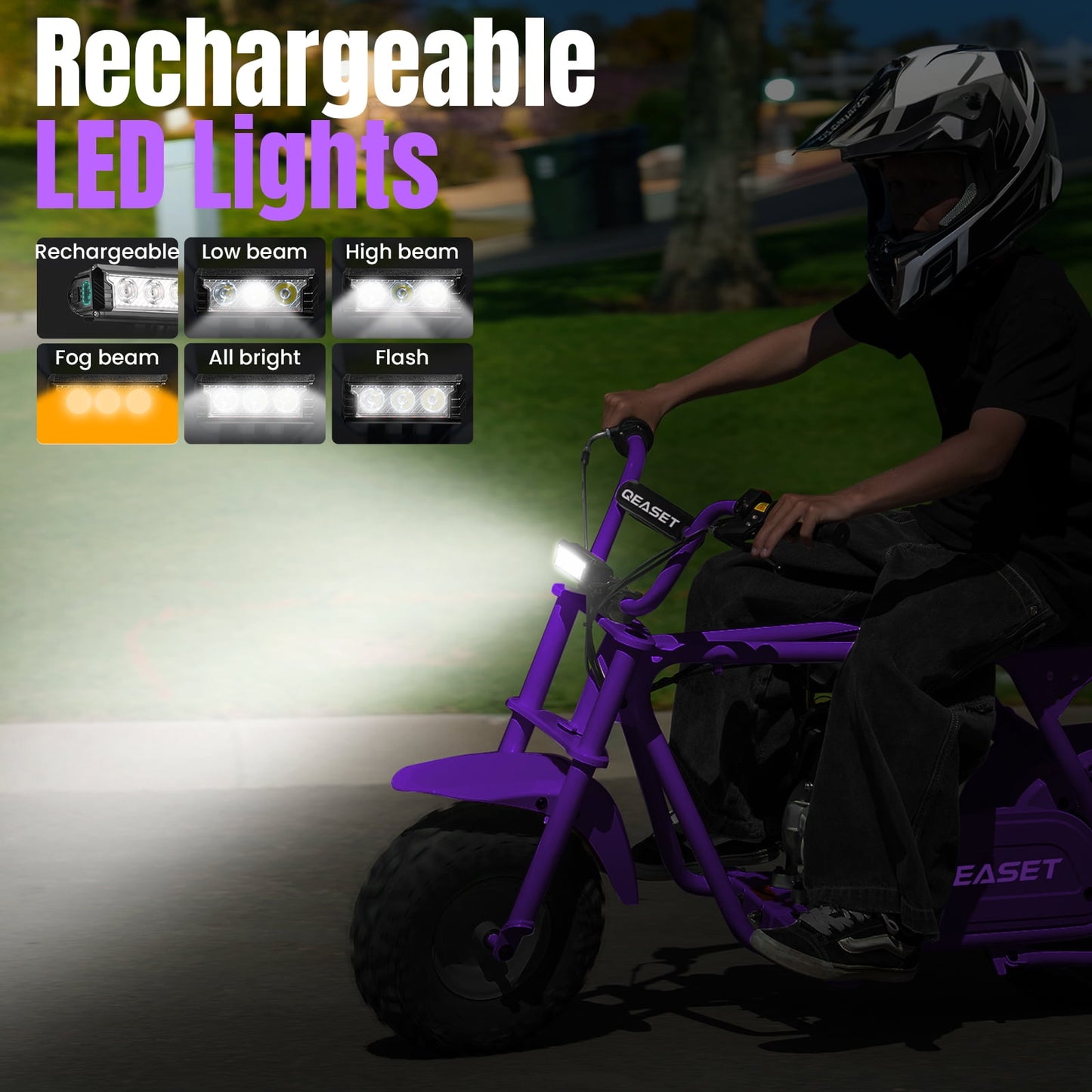 QEASET 99cc Mini Bike Gas Powered, 4-Stroke with LED Headlight, Purple