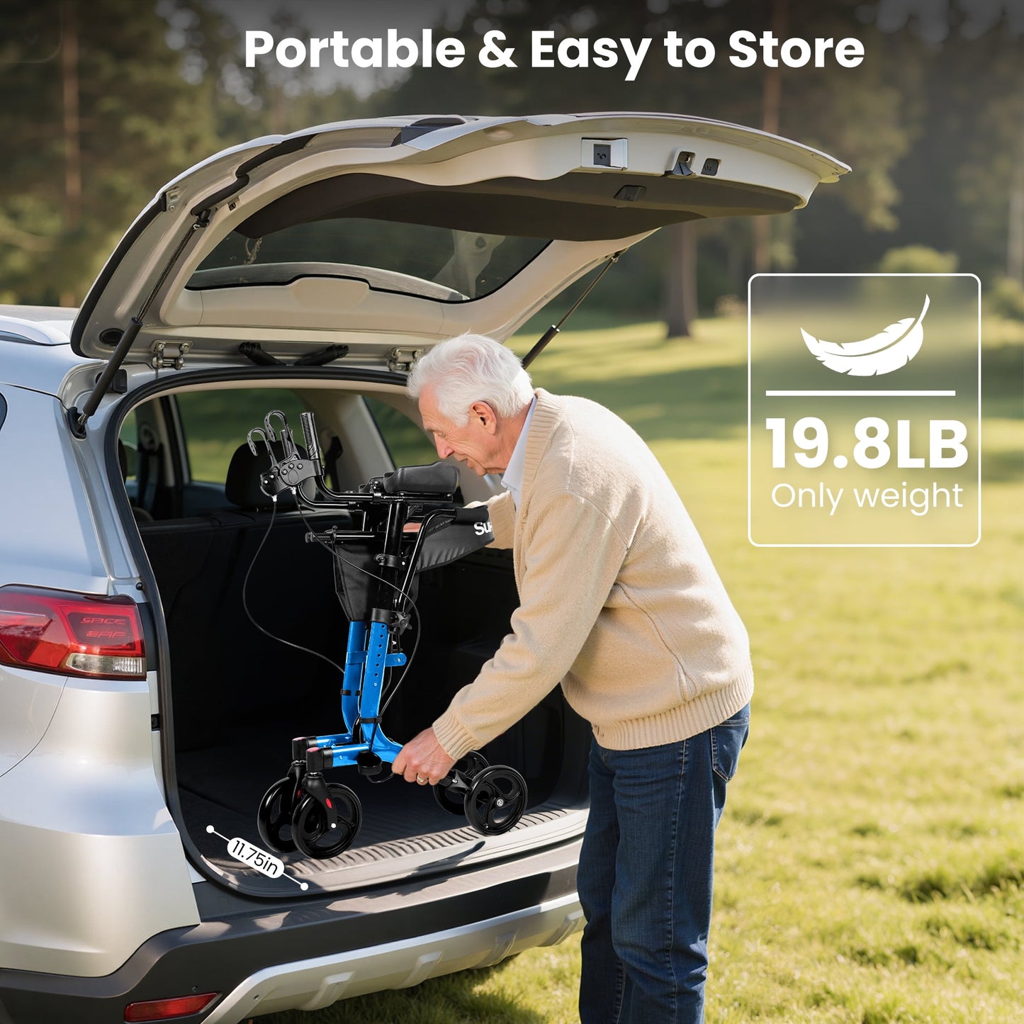 QEASET Folding Mobility Walkers, Convertible wheelchair, Blue