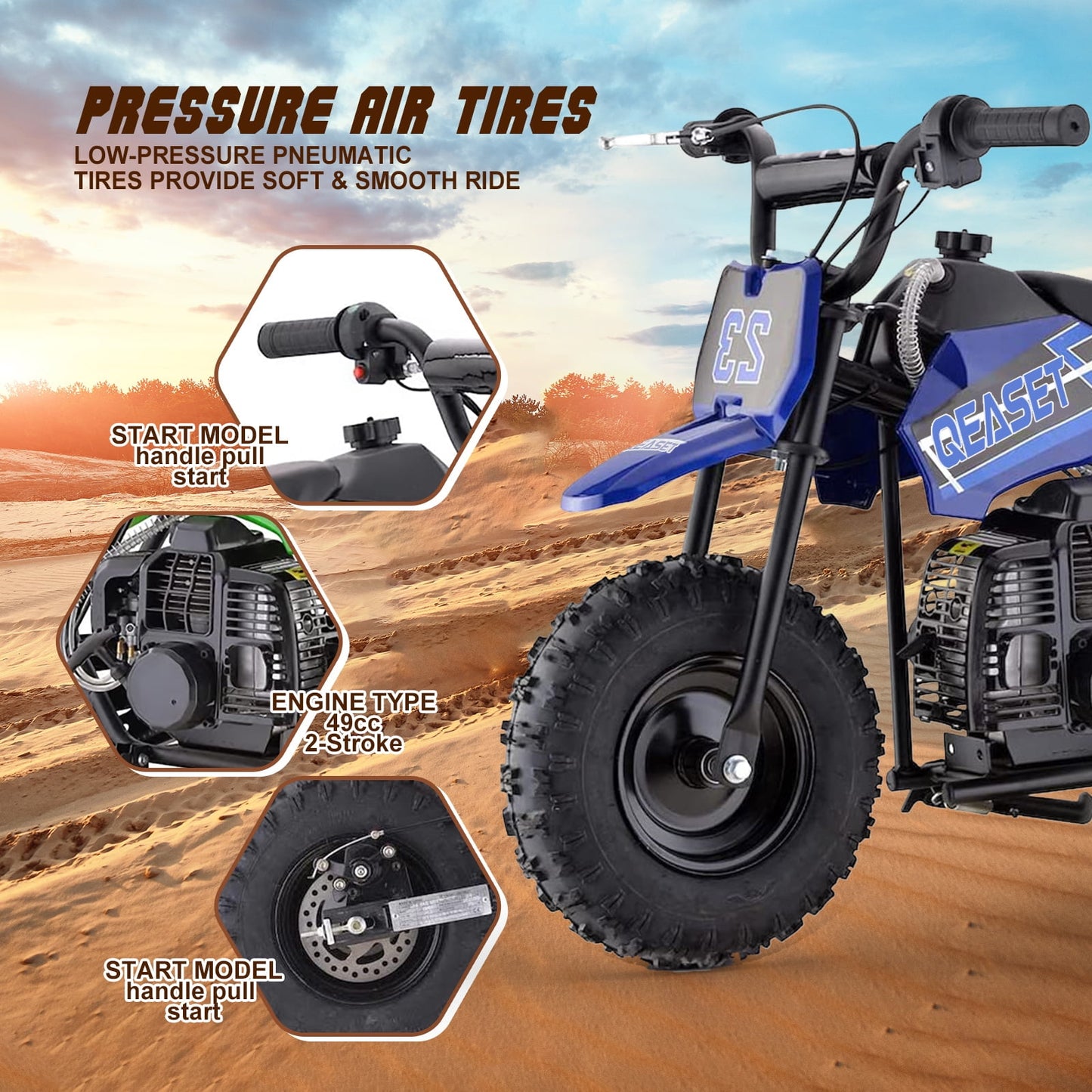 QEASET Mini Kid Dirt Bike,49 CC 2-Stroke Gas Bike with Off-Rode Tire,up to 20Mph, EPA Approved(Blue)