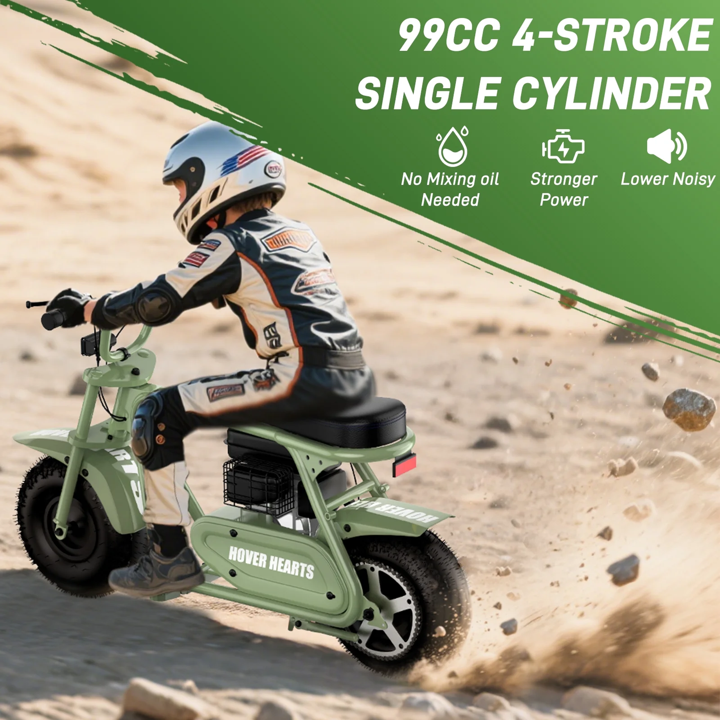 Aoemoe 99CC MB001 Gasoline Mini Dirt Bike,4-Stroke 18MPH Off Road Motorcycle, Weight Support Up to 165 LBS - Army green
