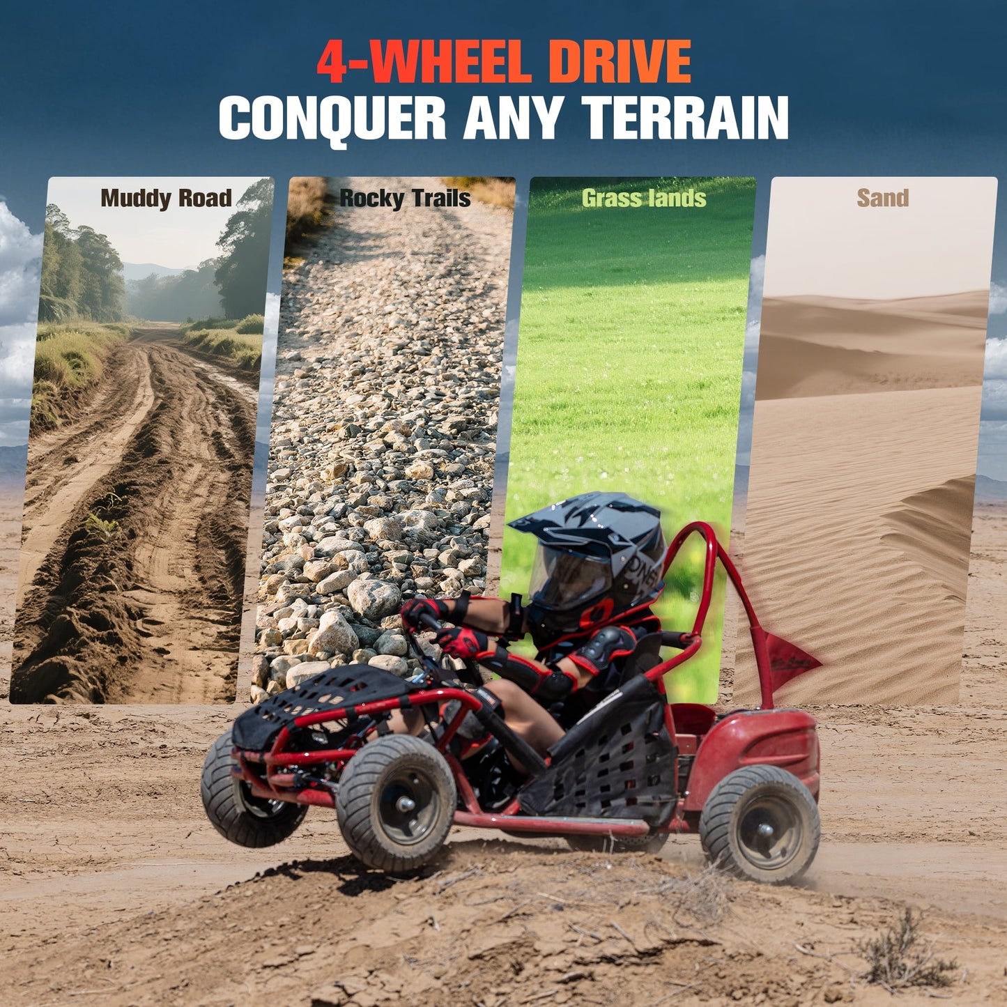 Arshin Electric Ride-On Go-Kart for Teens,1000W 48V Motor,Max 20Mph with 3-Speed Parental Control(10/13/20Mph),4-Wheel Drive,13"Pneumatic Tires,for Ages 13+ and up to 120LBS(Red)