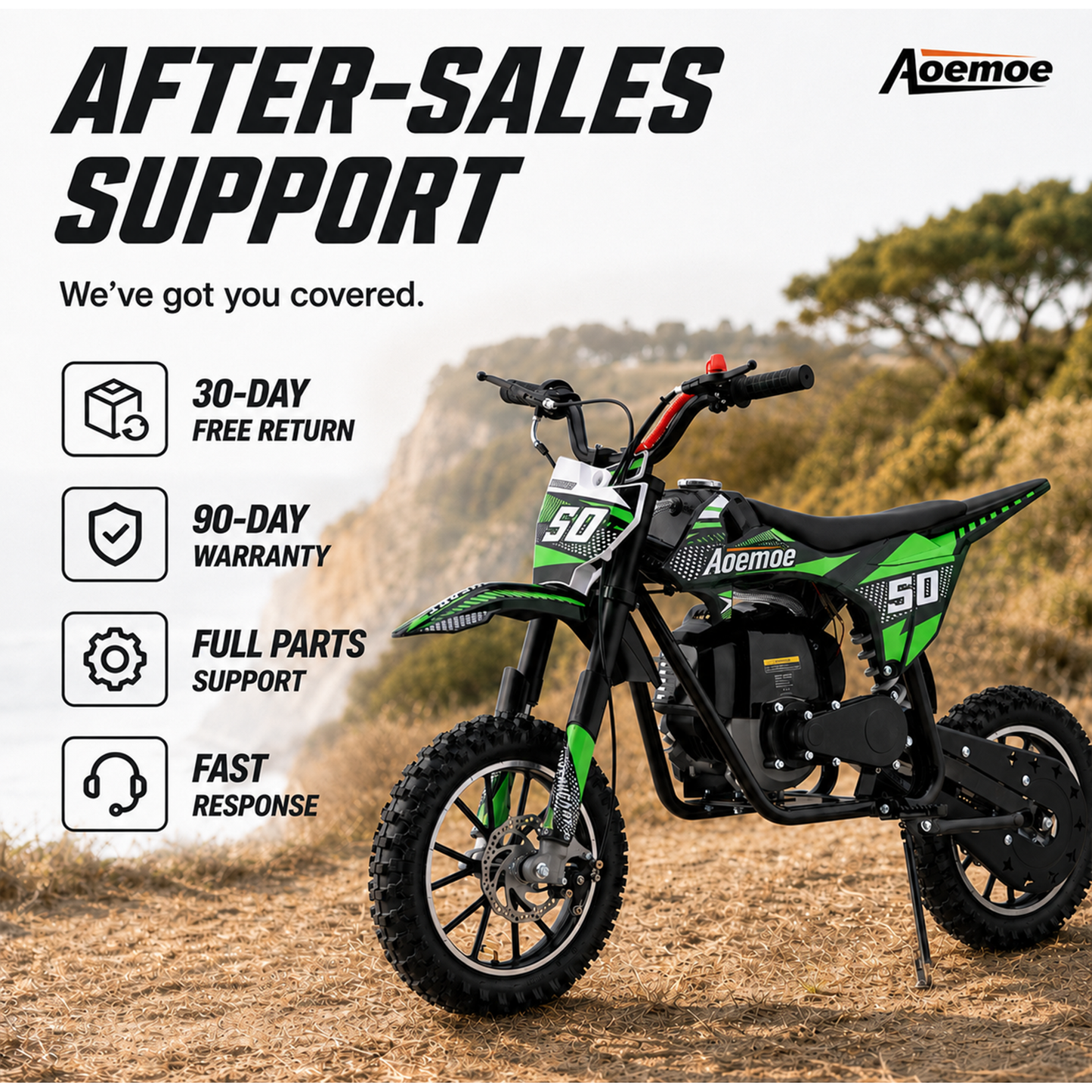 Aoemoe 39cc motor bike, 20mph gas dirt bikes for boys 8 12, Disc Brakes, Max Load 165Lbs, kids dirt bike, Green