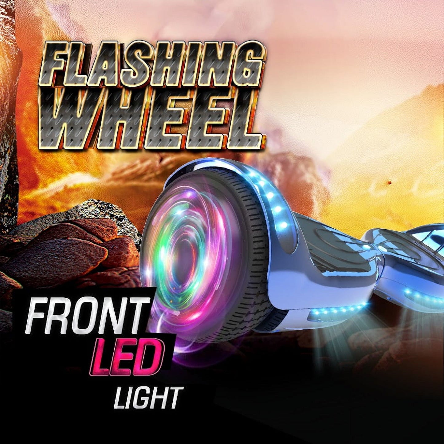 Flash Wheel Hoverboard 6.5" Bluetooth Speaker with LED Light Self Balancing Wheel Electric Scooter - Chrome Blue