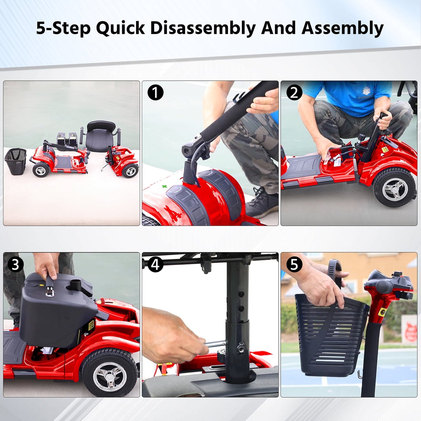 Arshin Mobility Scooter,4 Wheel Mobility Scooter for Adults,Senior,Electric Powered Wheelchair Chargeable Device for Travel,Red
