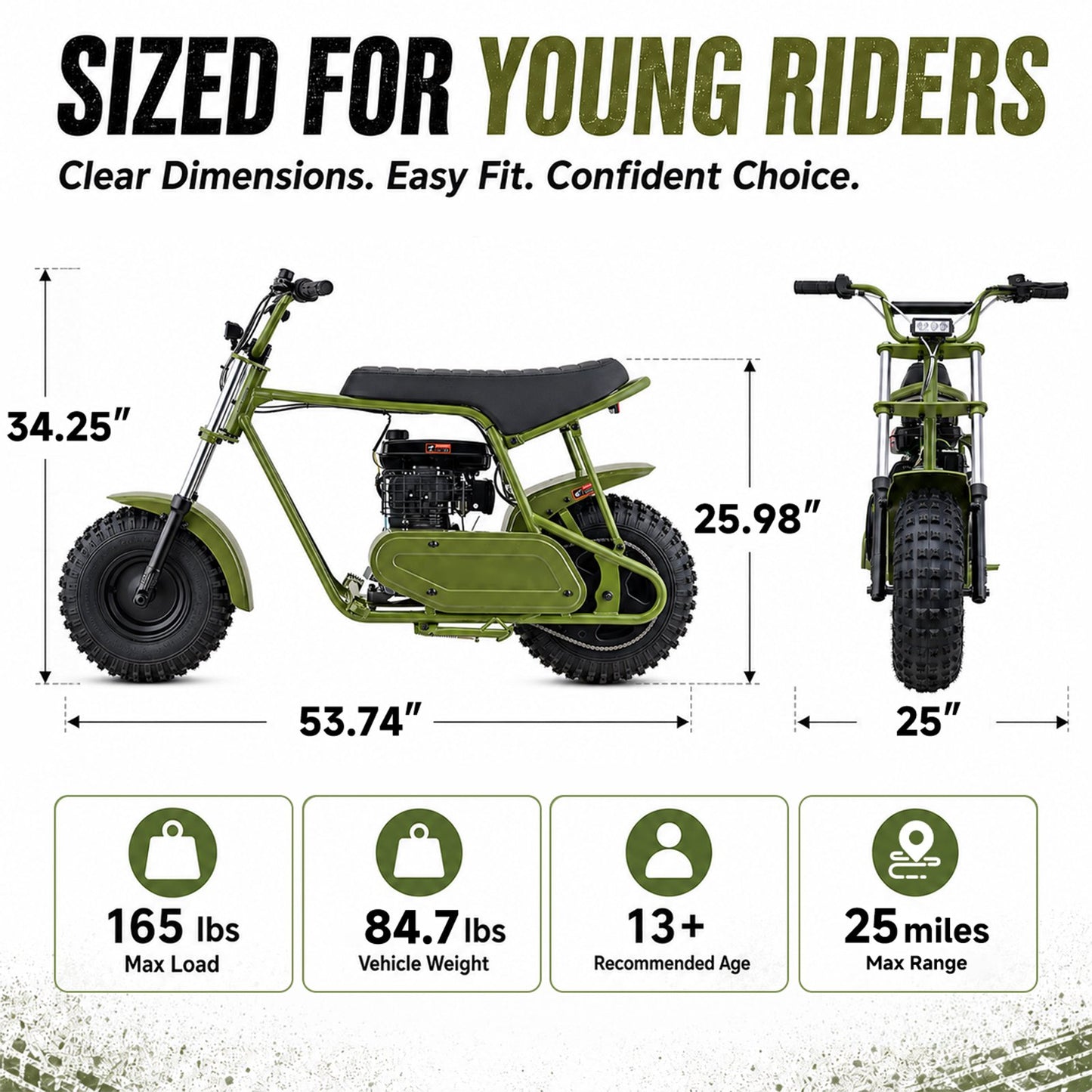 Aoemoe 105CC Dirt Bike, 30 MPH High-Speed Off-Road Motorcycle, Green