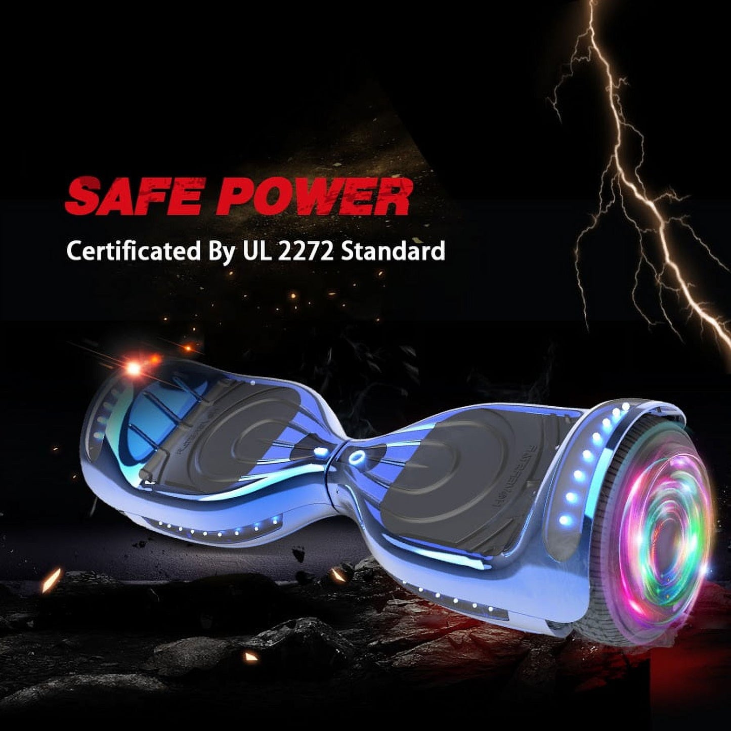 Hoverstar Certified Hover board 6.5 In. Bluetooth Speaker with LED Flash Wheel Self Balancing Wheel Electric Scooter - Chrome Turquoise