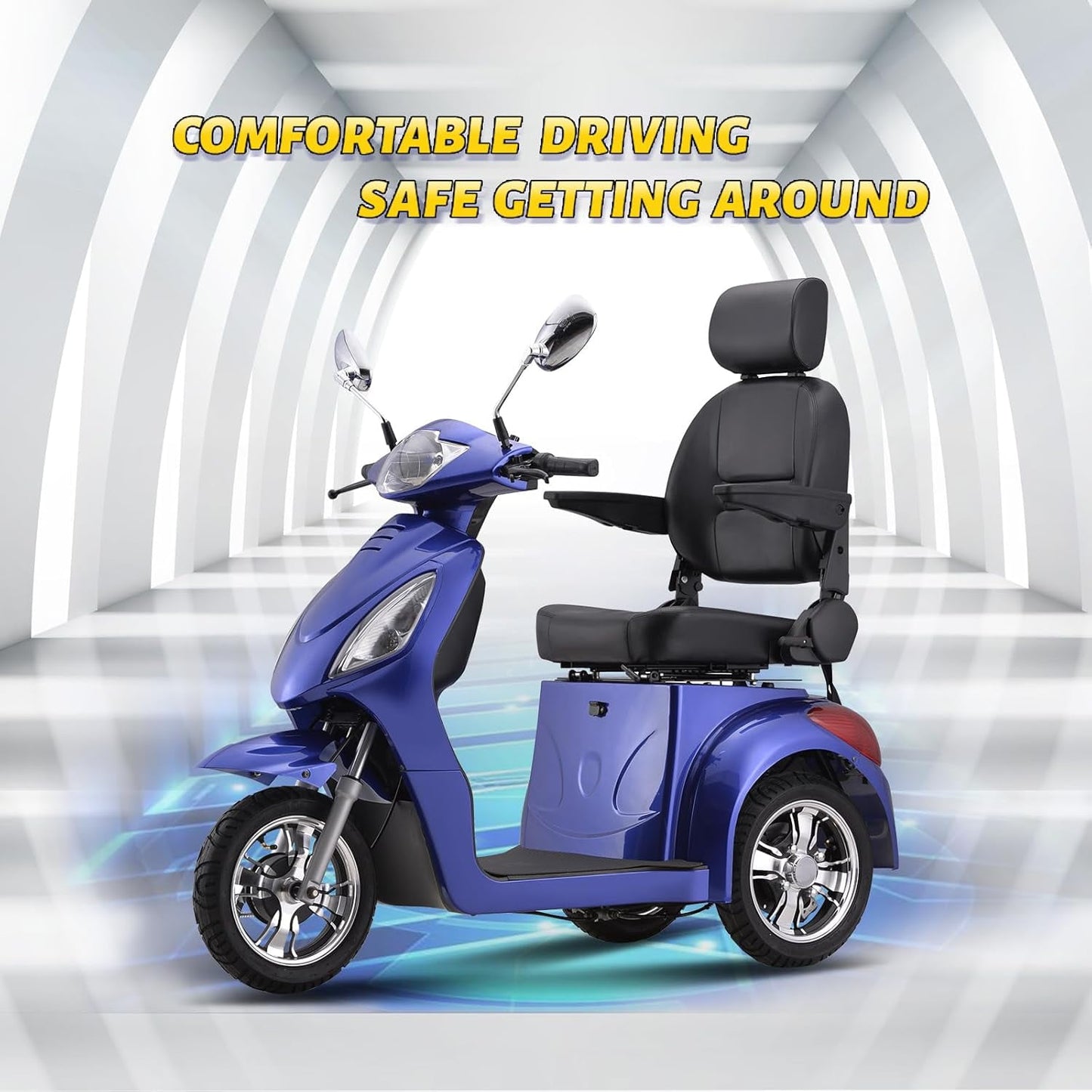 Super Large Electric 3 Wheel Mobility Scooters, Heavy Duty 800W Wheelchair Device, 500 LBS Capacity for Seniors & Adults, Speed Adjust, Remote Key, Receive Ready to Ride.（Blue）