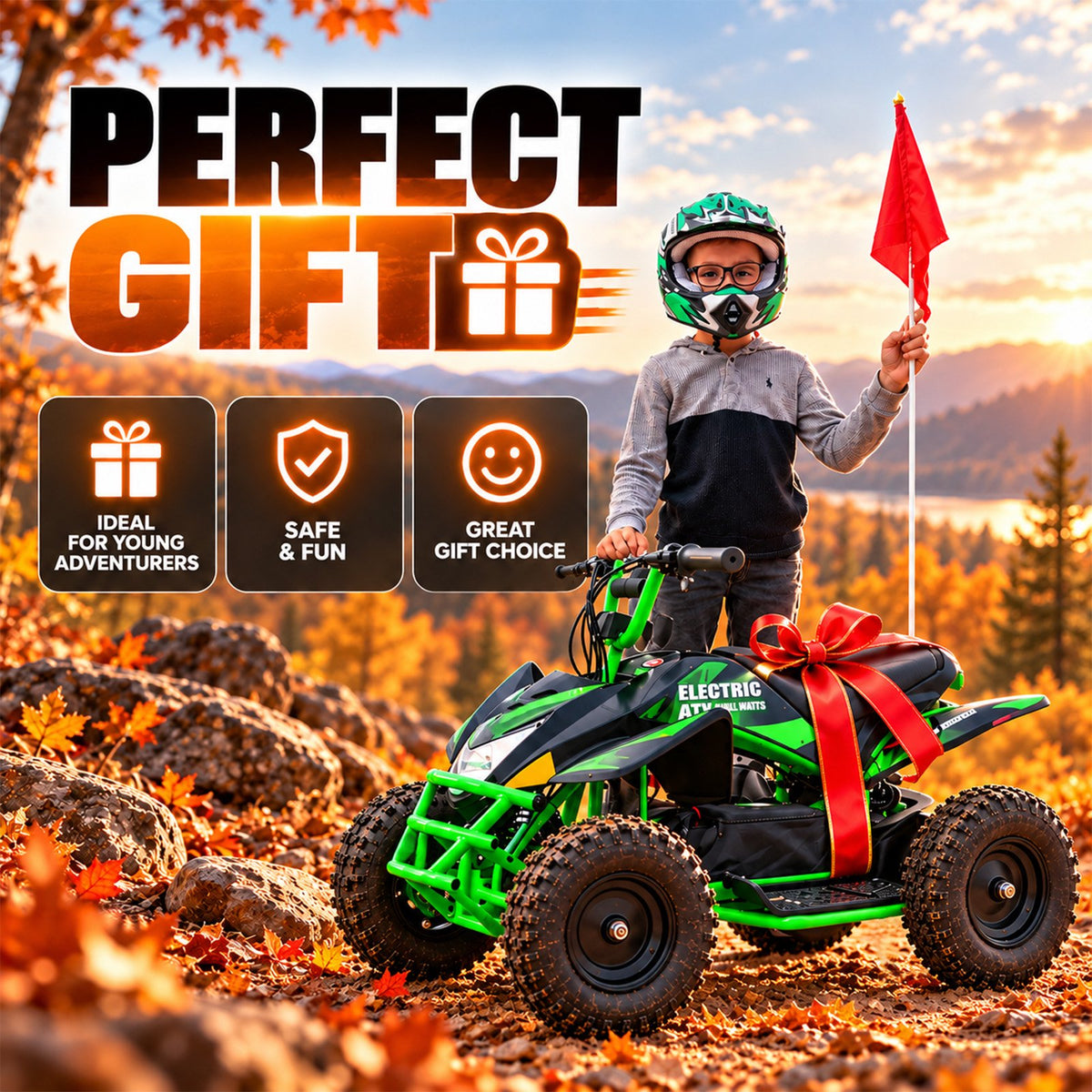 IVFJFV Powered 4 Wheeler,500W Electric 4 Wheeler with Dual Speed Adjustment,36V Four Wheeler Max 15 MPH, Front & Rear Shock Absorbers, All-Terrain Tires and Safety Disc Brake,GREEN