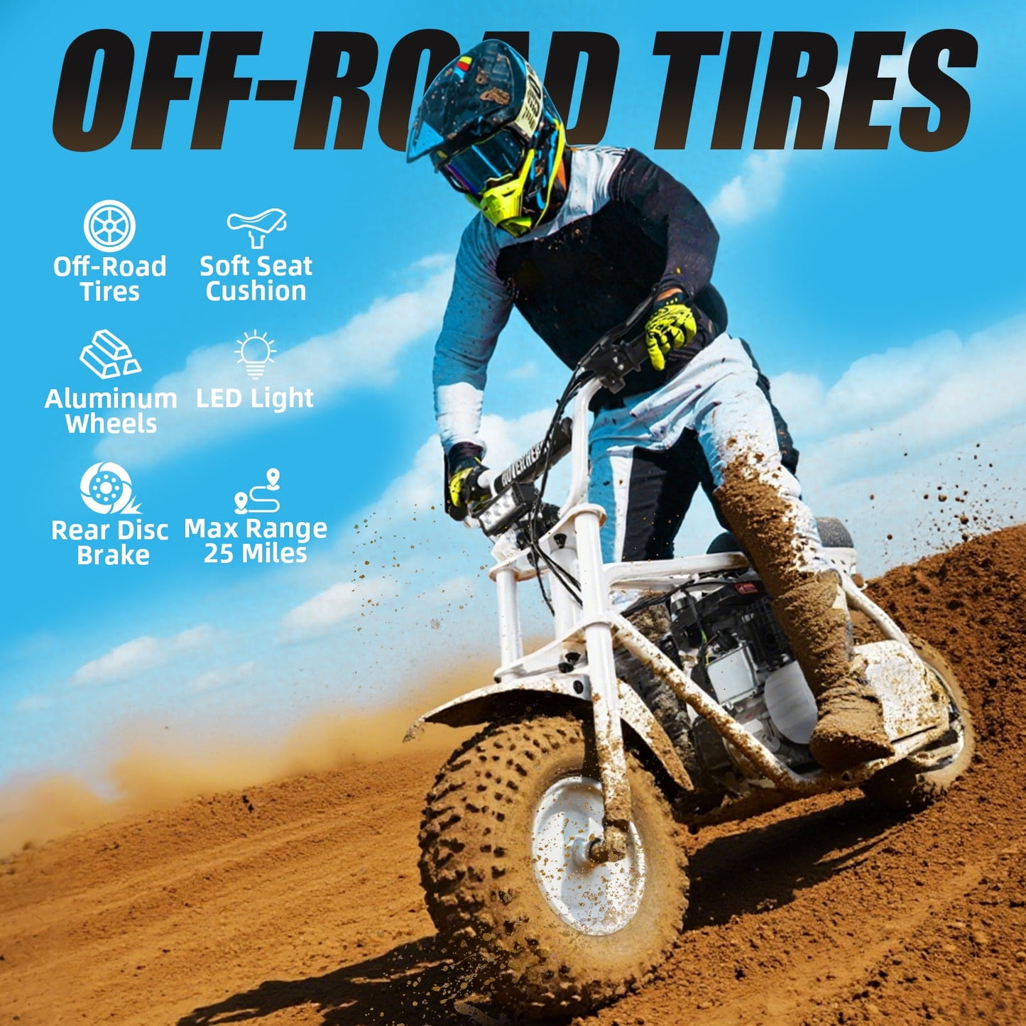 QEASET 99cc Dirt Bike, Gas Powered, 4-Stroke with LED Headlight, 25MPH Minibike Trail Bike, Pull Start, Poucket Bike for Teenager and Adult, Summer Gift