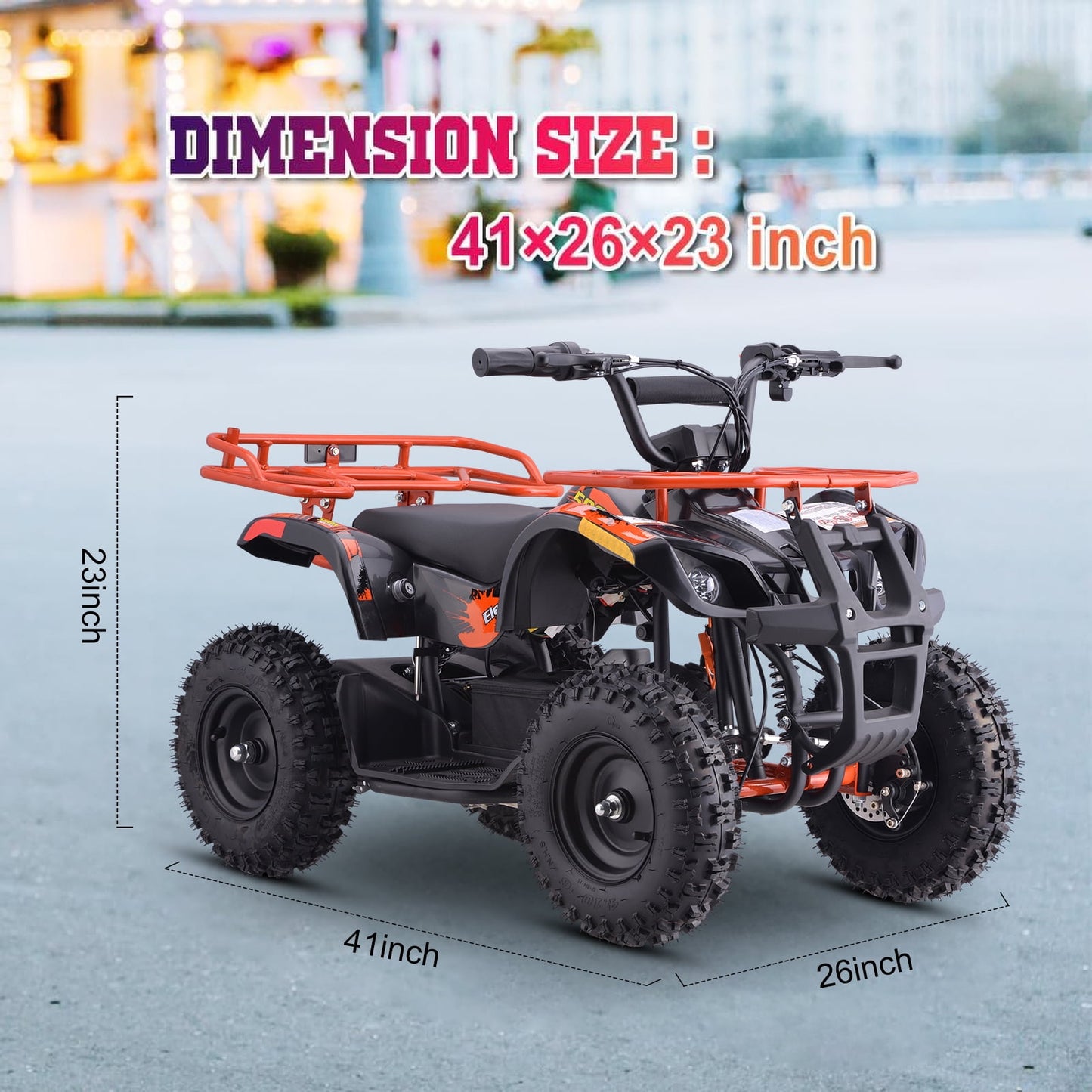 QEASET 500W 36V Battery Ride-On Off-Road 4-Wheeler – 15-Mile Range, Orange