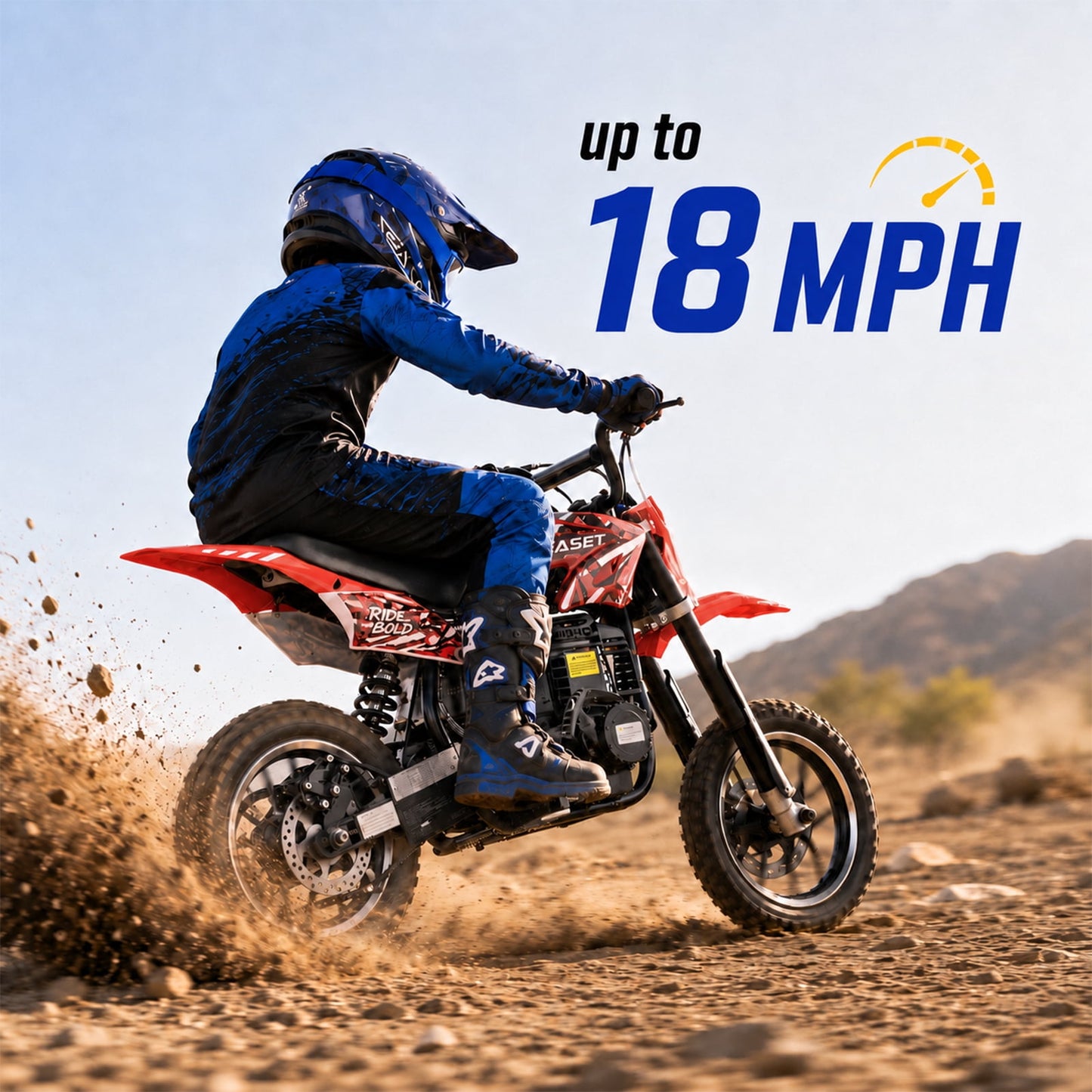 QEASET Mini Bicycles Ride-On Toy, 39cc 4-Stroke Gas Powered Off-Road Motorcycle with Rear Suspension & Disc Brakes, 18 MPH Top Speed, Supports Up to 165 lbs, Red