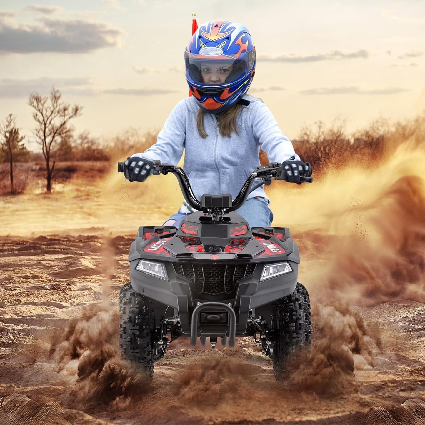 36V Electric 500W Motor 4-Wheeler with Front & Rear Suspension, IVFJFV Electric 4-wheel Off-Road Tires & Safety Flag & LED Headlights,Power Ride on Car for Age 8-14
