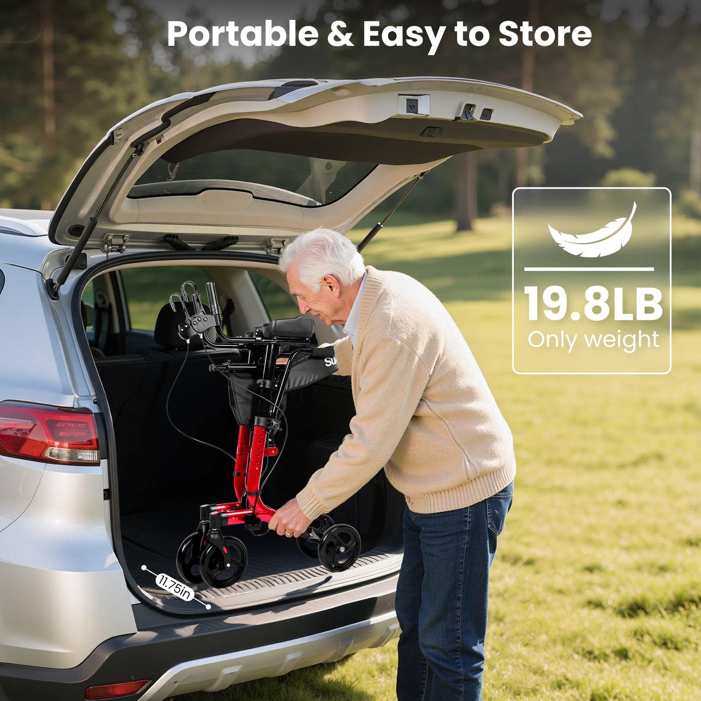 QEASET Folding Mobility Walkers, Convertible wheelchair, Red