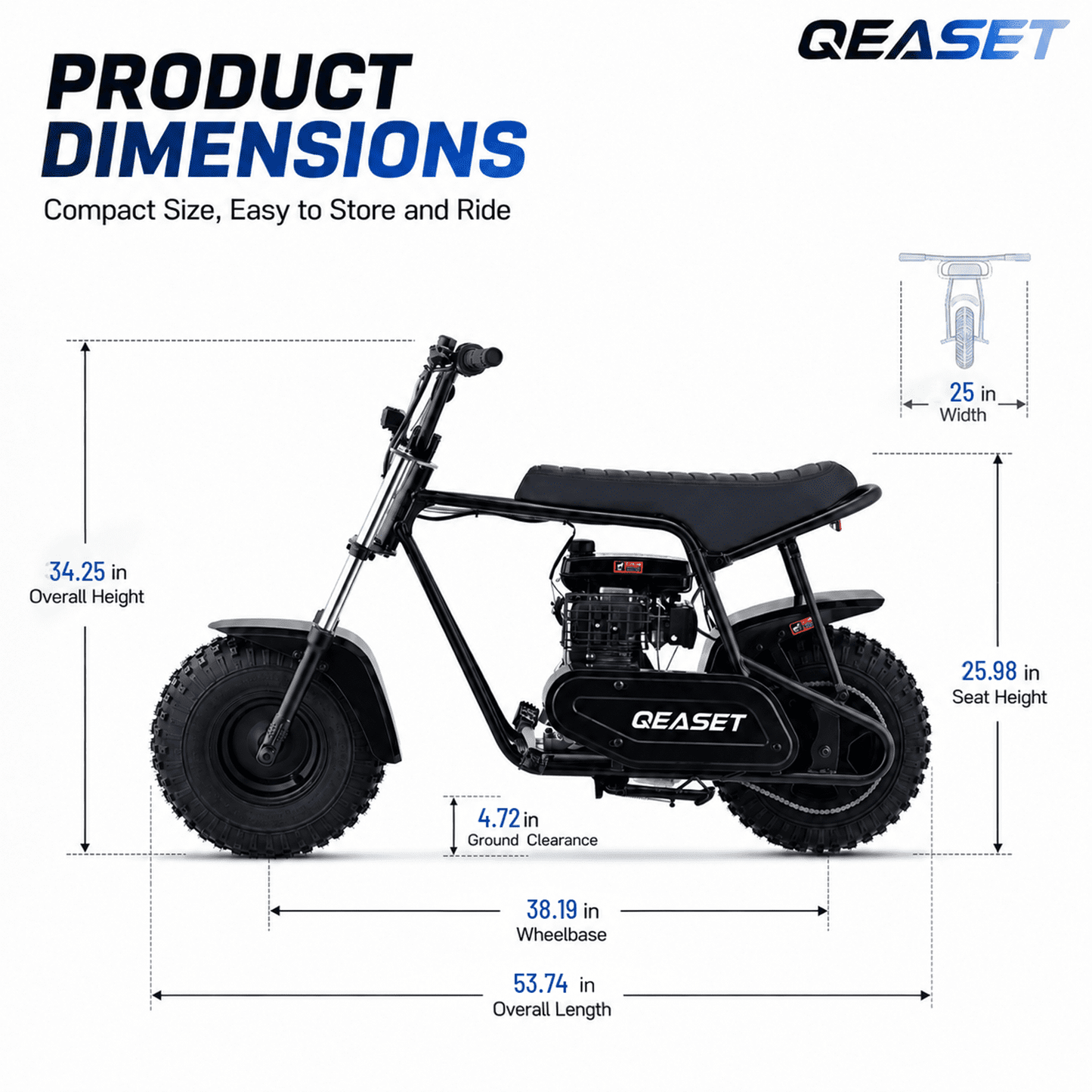 QEASET 105CC 4-Stroke Mini Bike with Shock Absorption, Off-Road Motorcycle, Black