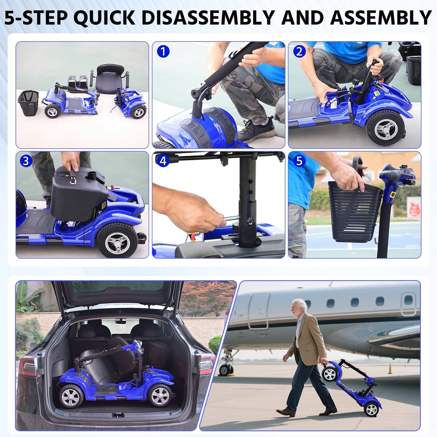 Arshin 4 Wheels Mobility Scooter with USB Port for Seniors,Electric Folding Wheelchair Device for Travel,Silver