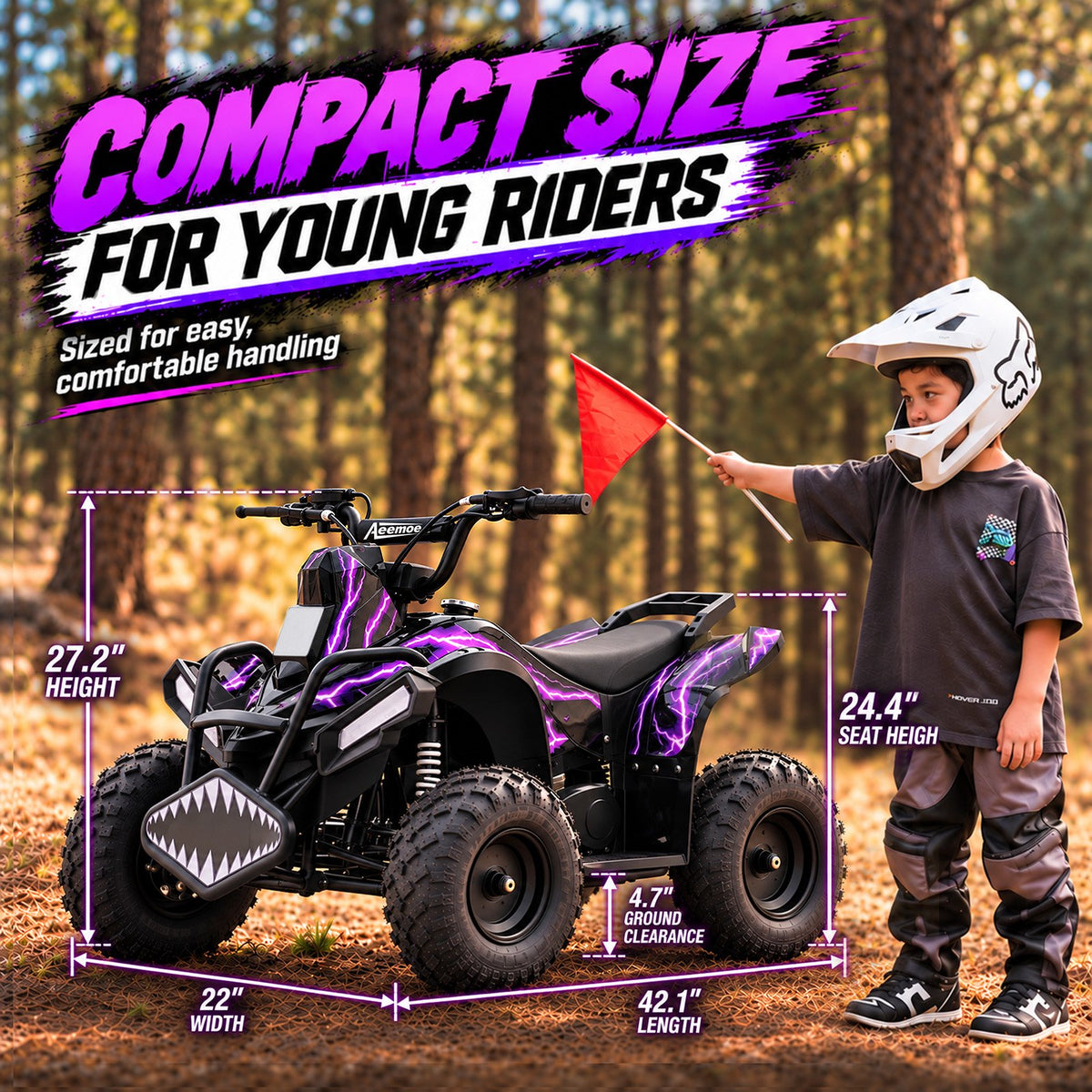 40cc Kid Gas ATV, Gas Powered 4 Wheeler for Kid 6+, 4-Stroke Beginner ATV, Up to 15 MPH, Adjustable Speed, Safety Switches, Front & Rear Brakes - Purple