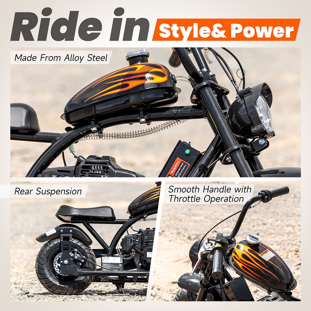 Aoemoe Gas Mini Chopper Bike, DB004 Model 49.4 CC 2-Stroke Powered Mini Bike, Black