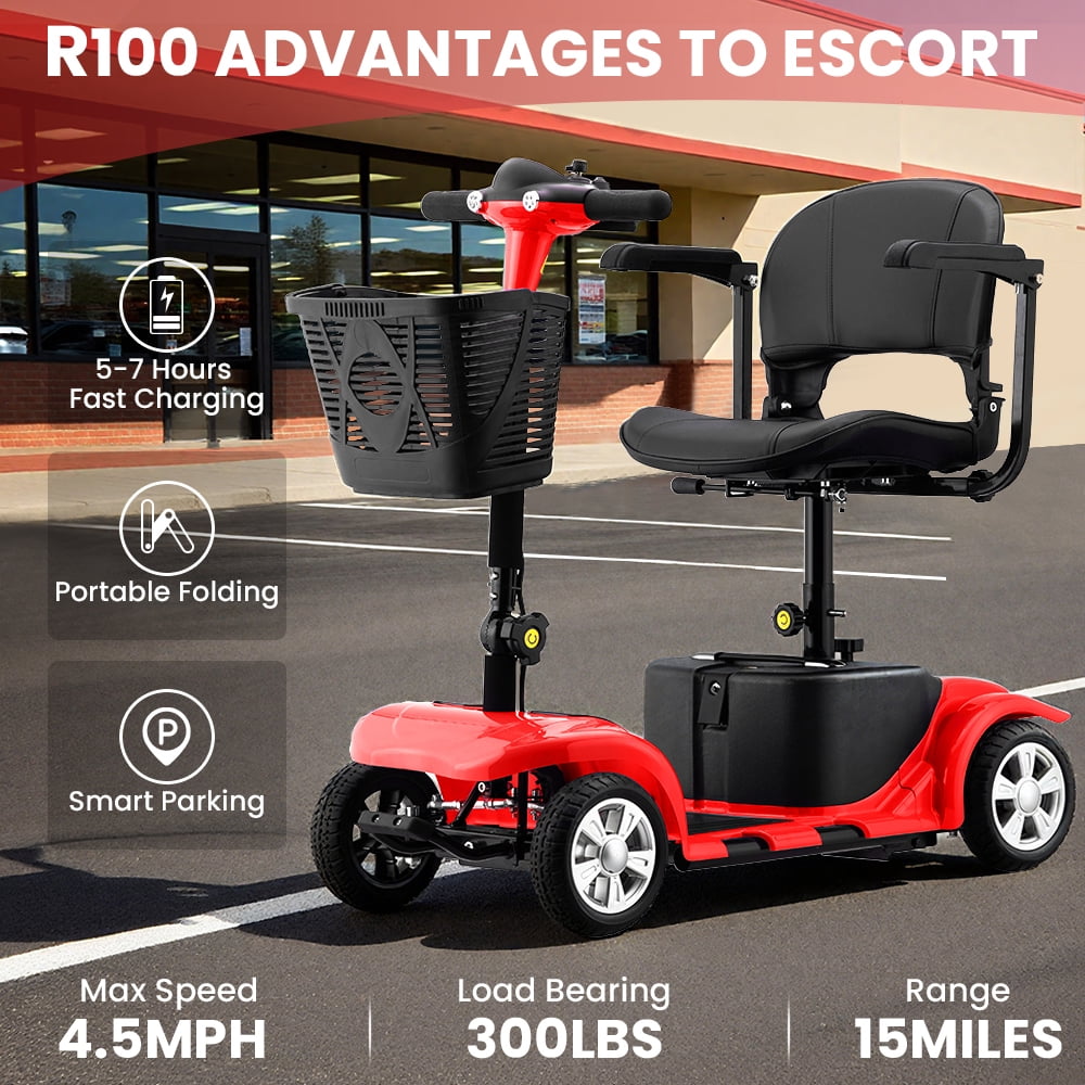 Upgrade 4 Wheels Mobility Scooters for Seniors & Adult,Foldable Electric Wheelchair for Adult,All Terrain Motorized Scooters with 300 LBS,Long Travel Range,Basket,Rotating Seat,Red