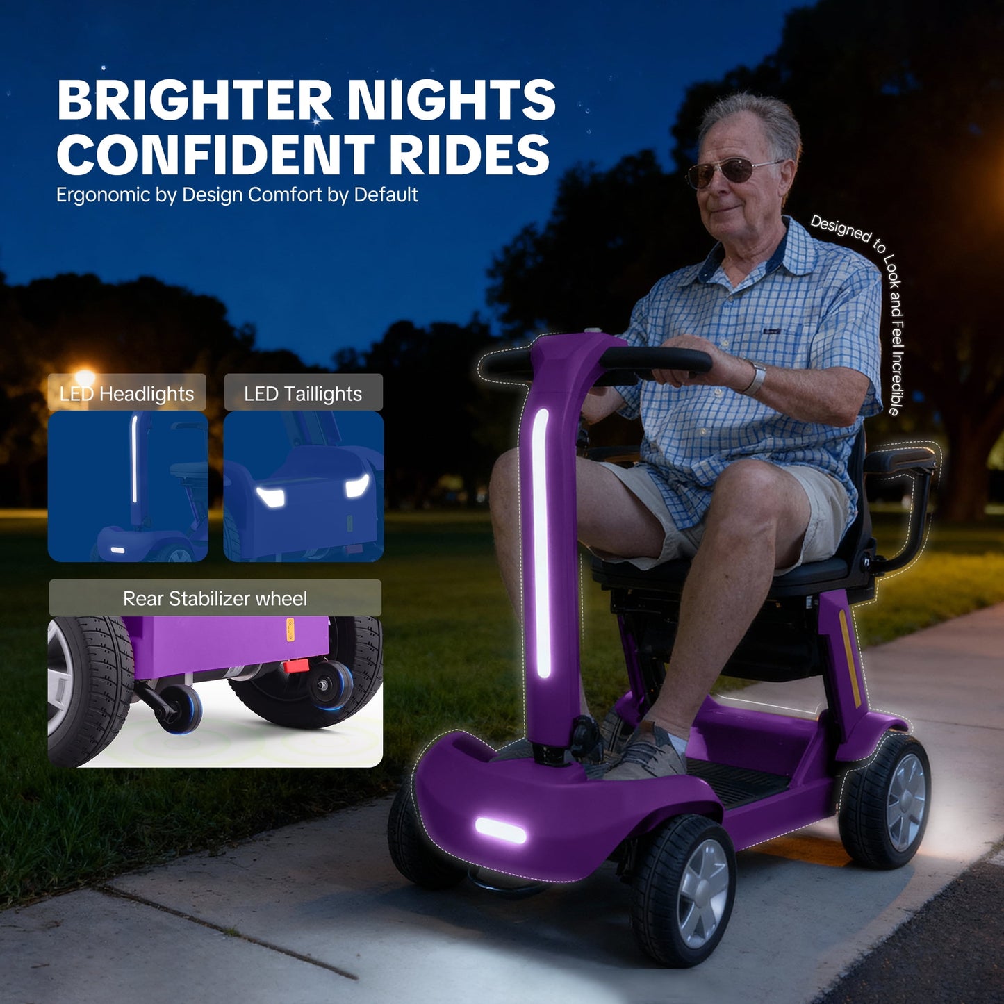 Upgrade Heavy Duty Mobility Scooter for Seniors-Electric Powered Wheelchair,Trunk-Friendly! Best Gift for Mom & Dad,Supports 300 lbs(Purple)