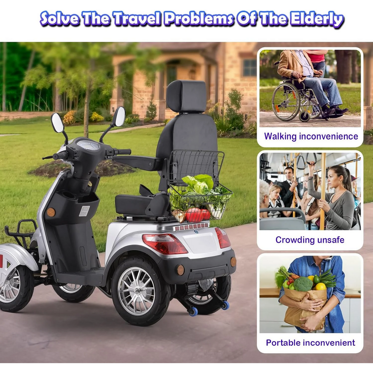 SKRT Electric Large 4 Wheel Mobility Scooters, Heavy Duty Wheelchair Device, 400 LBS Capacity for Seniors & Adults, Speed Adjust, Remote Key, Assembled In US, Receive Ready to Ride