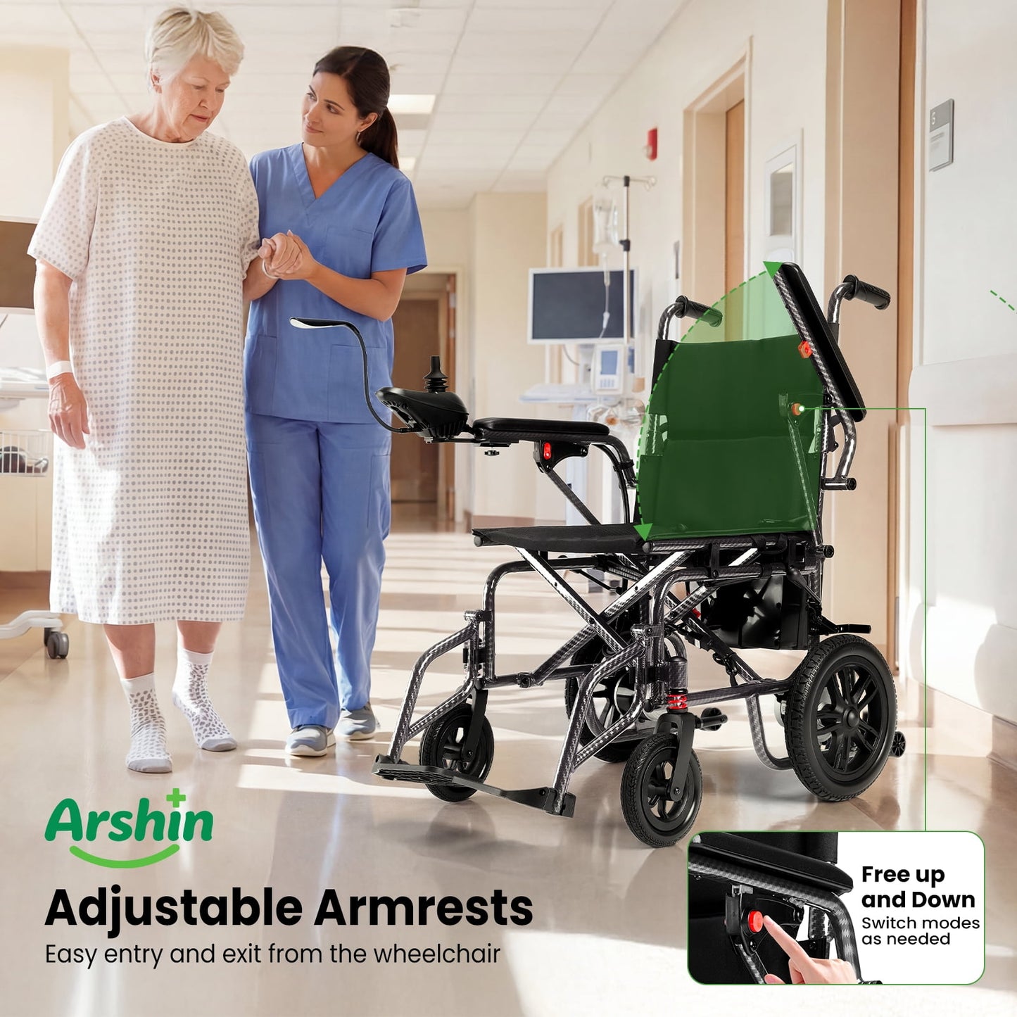 Arshin Electric Wheelchair Lightweight Foldable,20+ Miles Electric Wheelchairs for Adults,360°Joystick Motorized Wheelchair,286+ lbs Capacity,Black