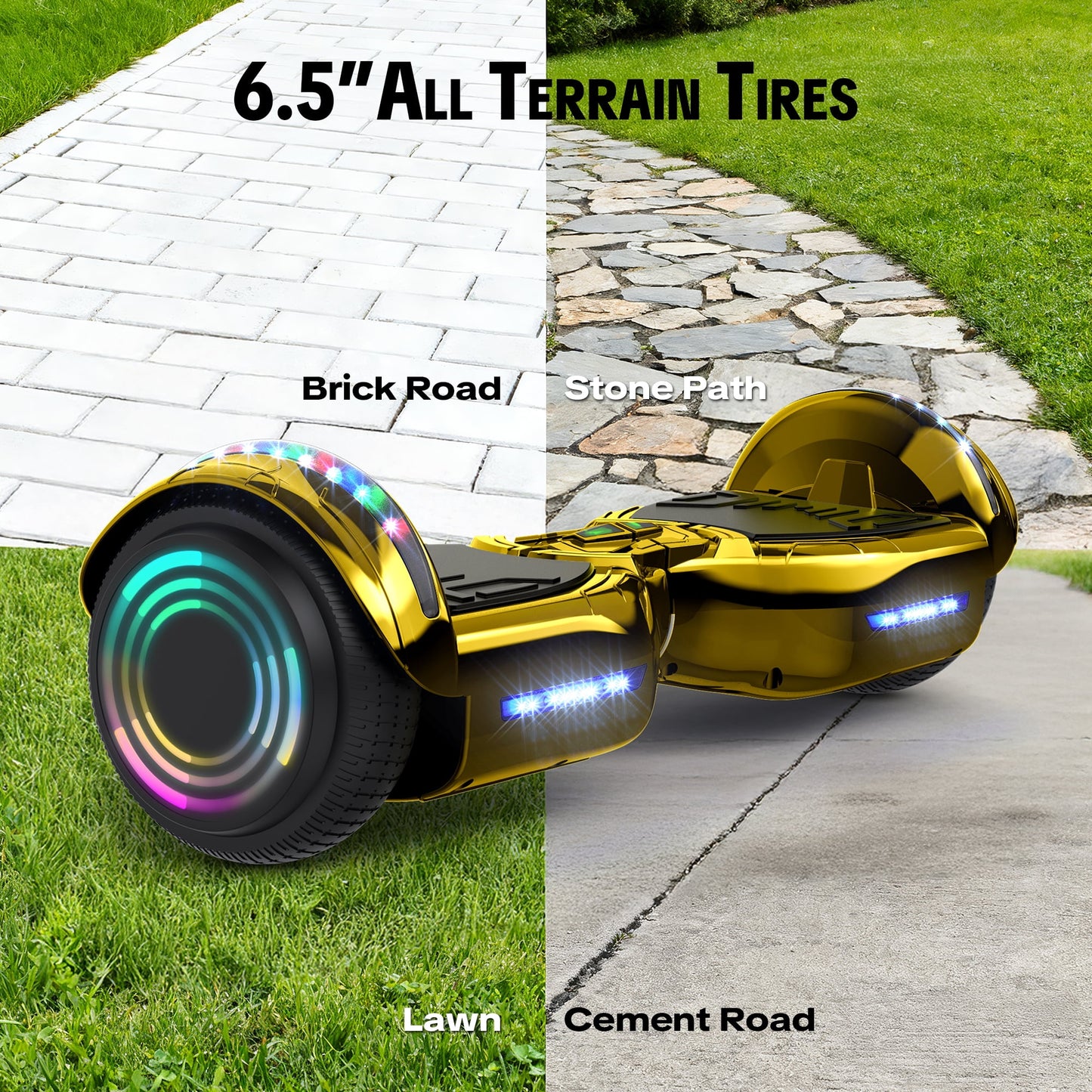 Hover Off Road Board Electric Scooter with LED Lights & 400W Motor, Kids Scooter with 9MPH Max Speed, Electric Scooter with Bluetooth Speakers, Tcdjtc Self-Balance Scooter for Kids