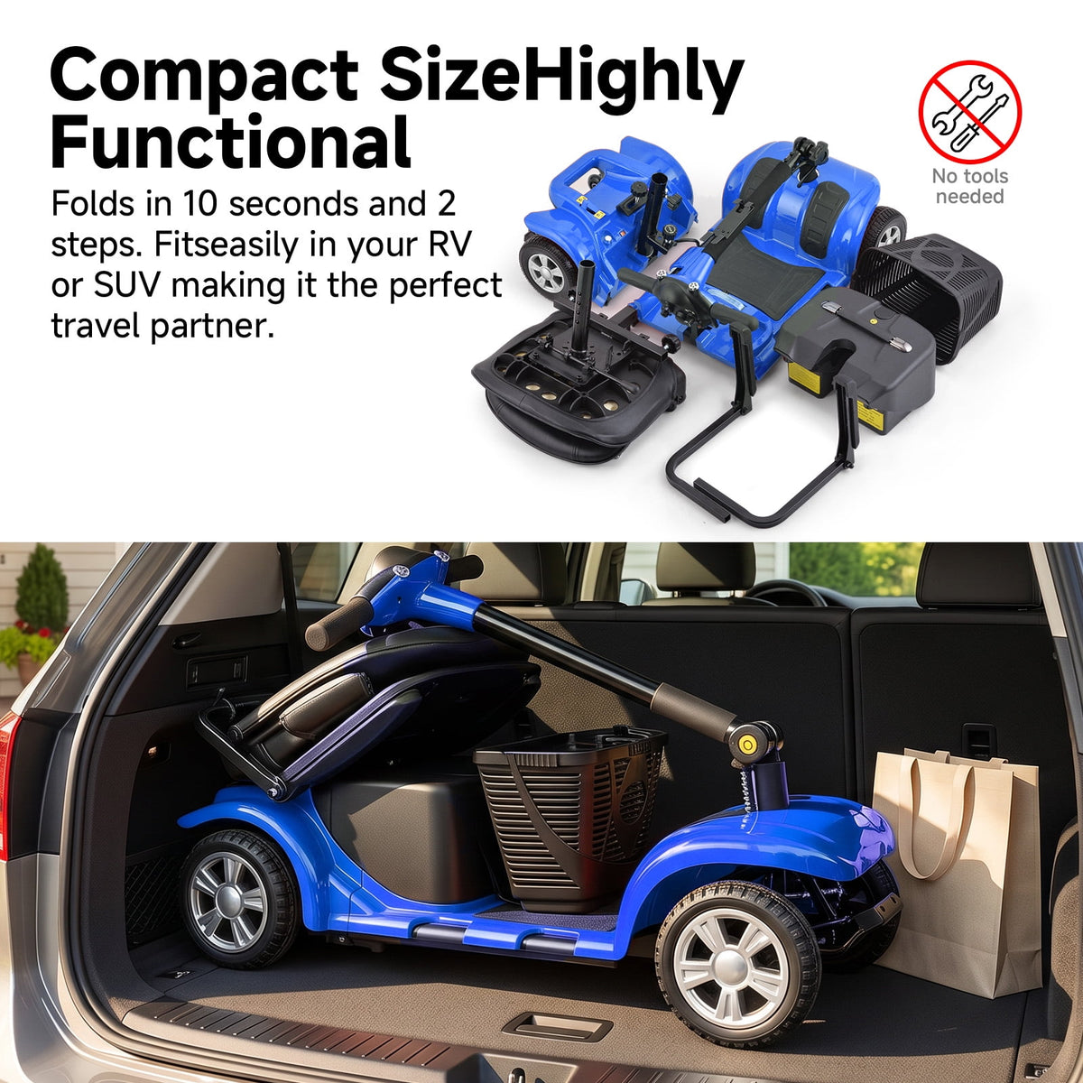 Ostrina All-Terrain Mobility Scooter with USB Charge,300lbs Foldable Powered Wheelchair for Adult,Compact Heavy Duty Mobile for Travel,Removable Battery,Blue