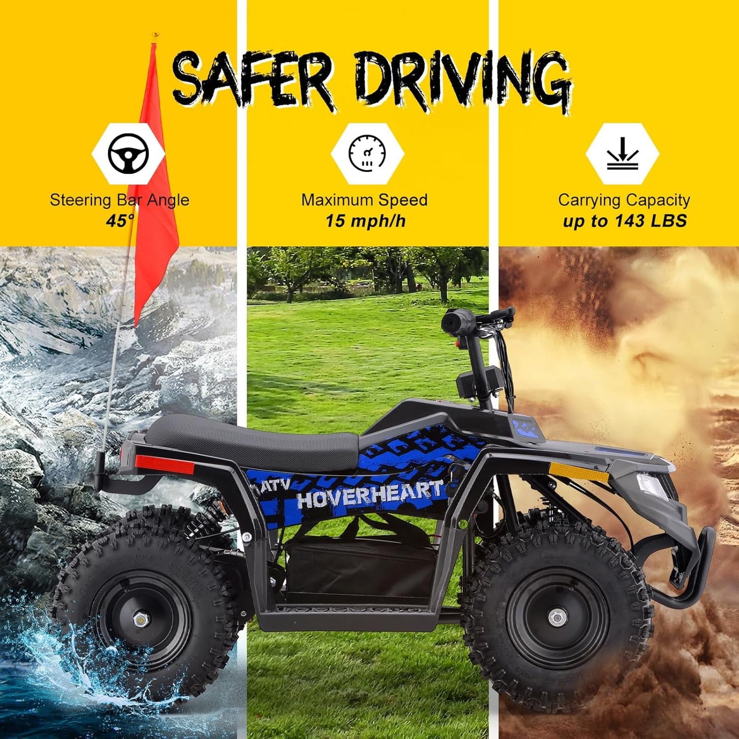 36V Electric 500W Motor 4-Wheeler with Front & Rear Suspension, IVFJFV Electric 4-wheel Off-Road Tires & Safety Flag & LED Headlights,Power Ride on Car for Age 8-14